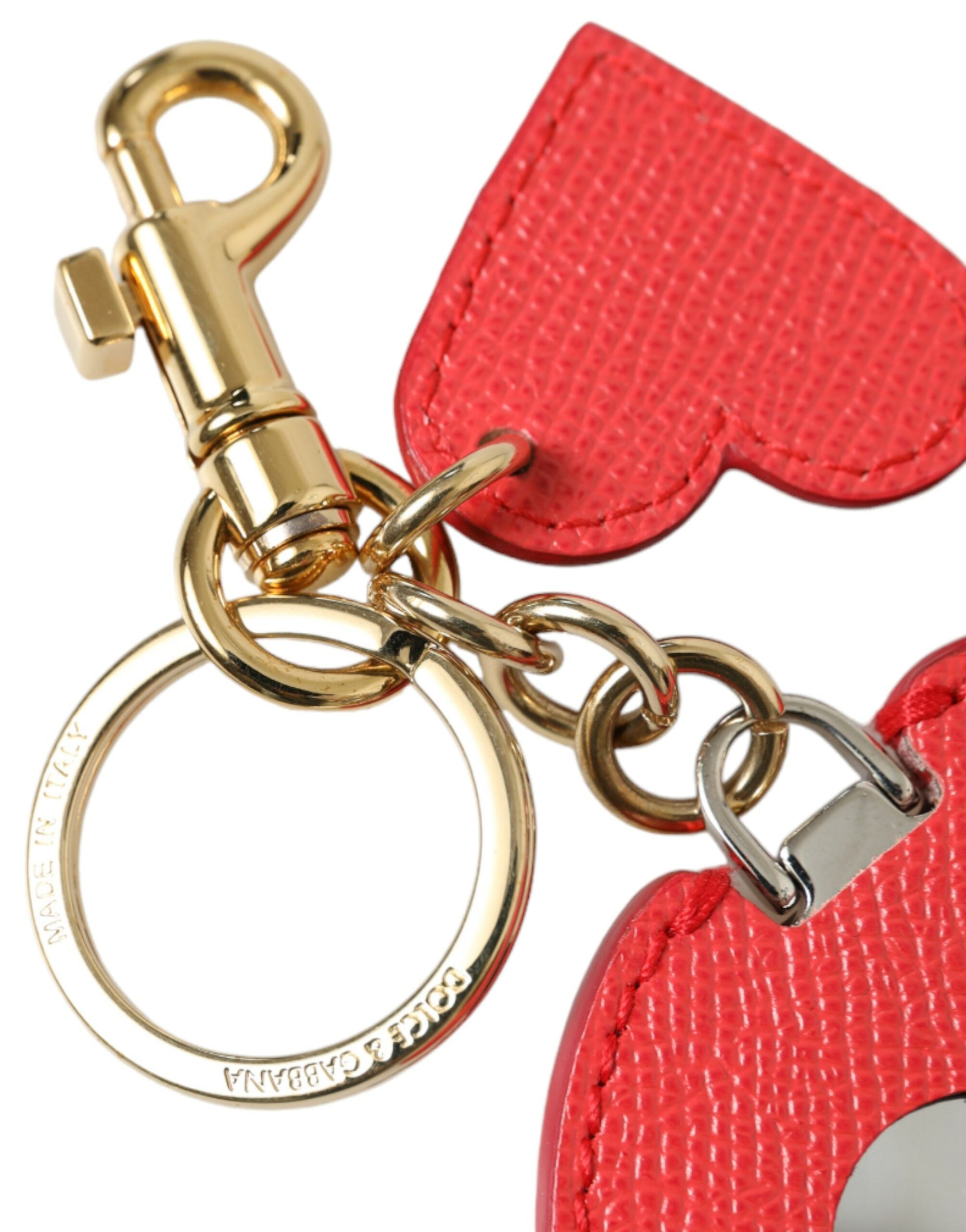 Dolce & Gabbana Elegant Red Leather Keychain with Gold Accents LUNESCAPE