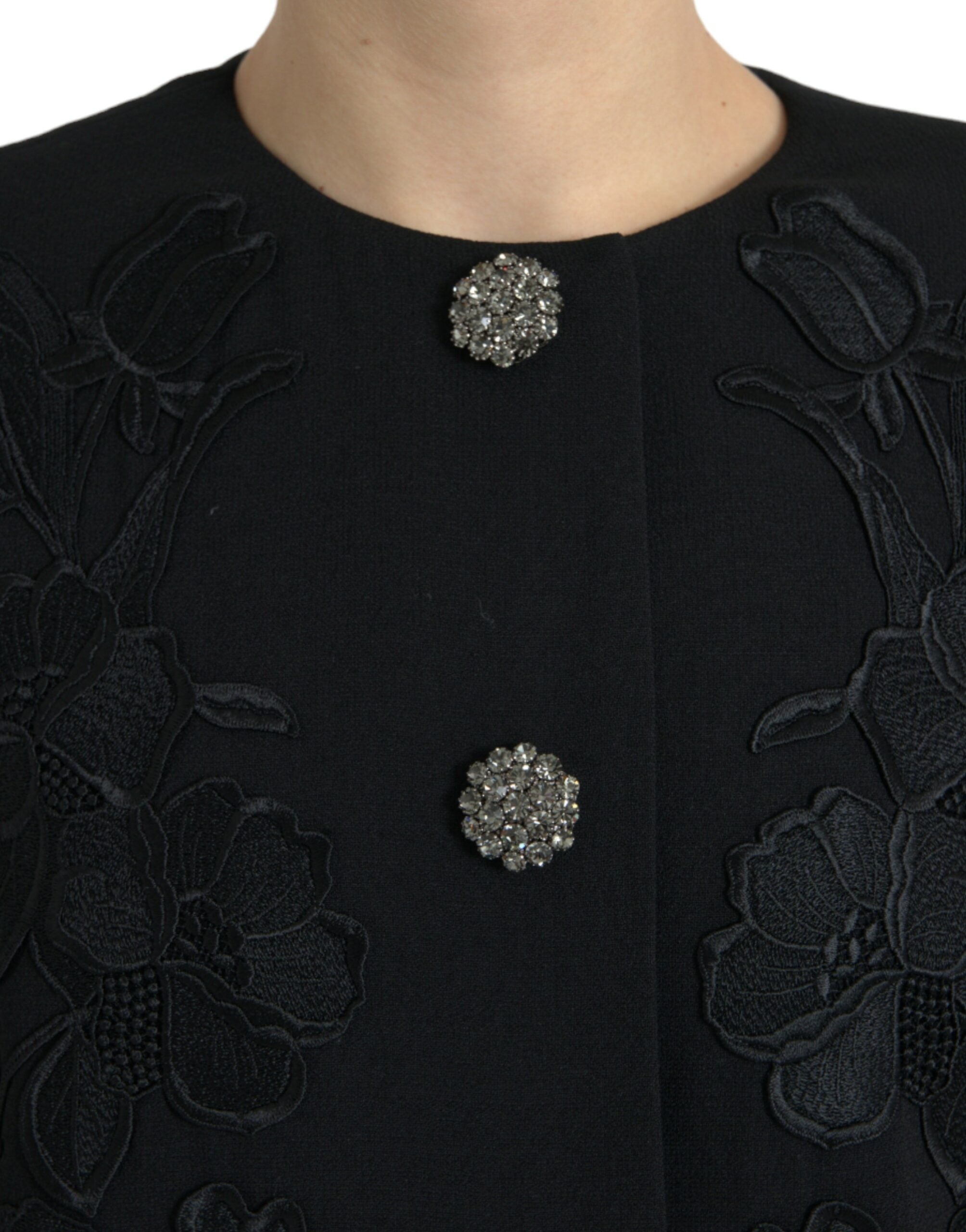 Dolce & Gabbana Black Floral Wool Button Embellished Jacket LUNESCAPE