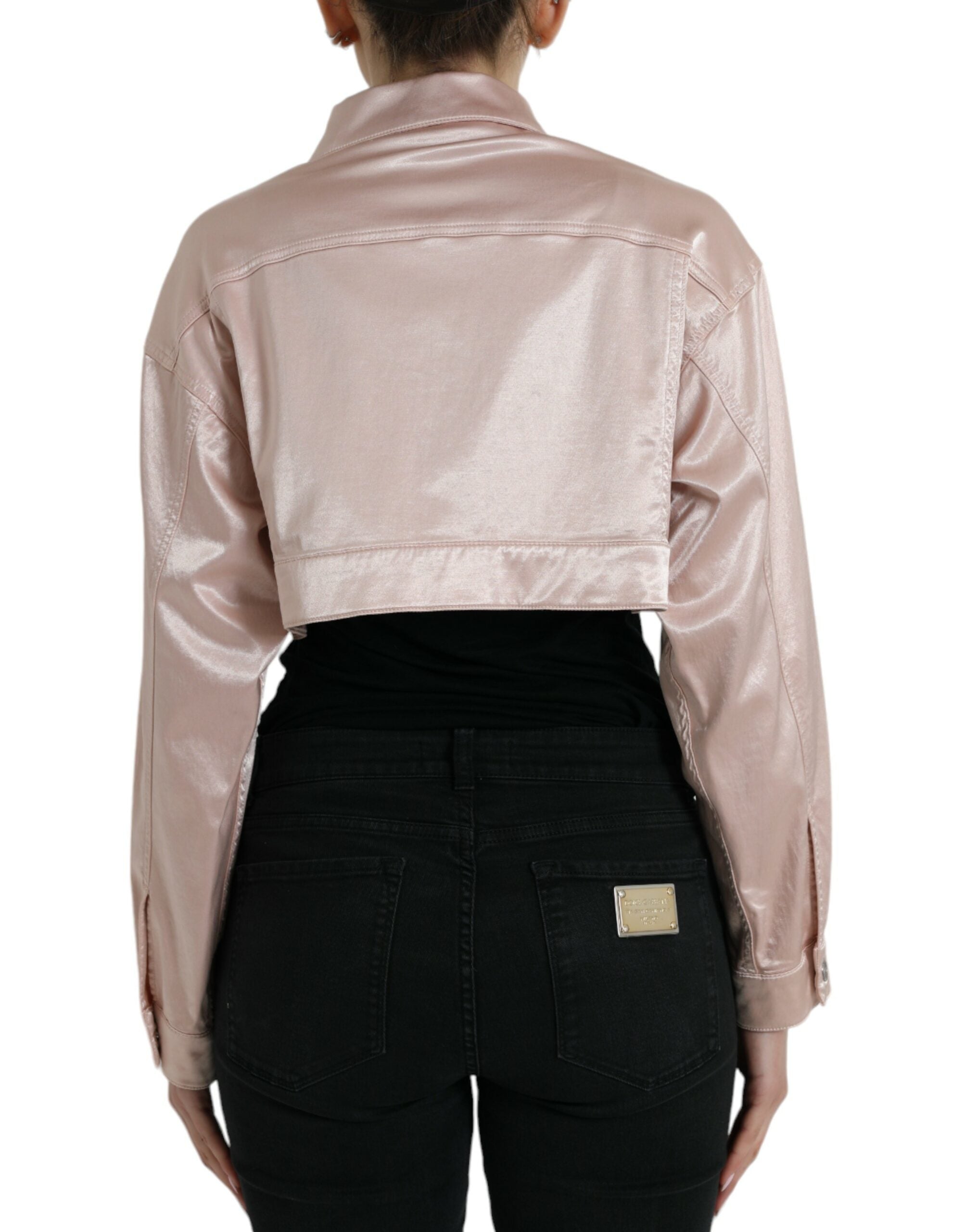 Dolce & Gabbana Pink Cotton Stretch Collared Cropped Jacket LUNESCAPE