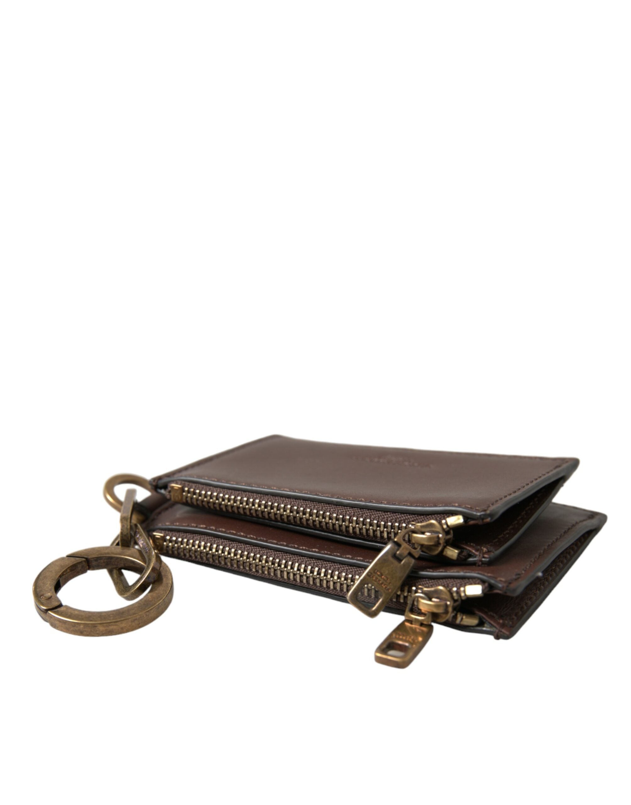 Dolce & Gabbana Brown Leather Zip Logo Keyring Coin Purse Keyring Wallet LUNESCAPE