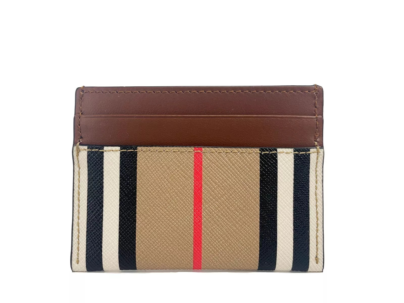 Burberry Sandon Tan Canvas Check Printed Leather Slim Card Case Wallet LUNESCAPE