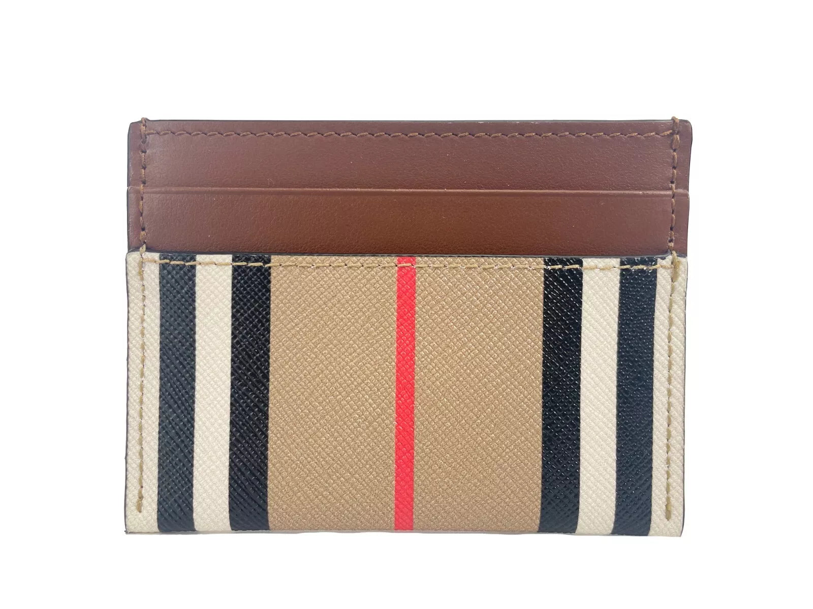 Burberry Sandon Tan Canvas Check Printed Leather Slim Card Case Wallet LUNESCAPE