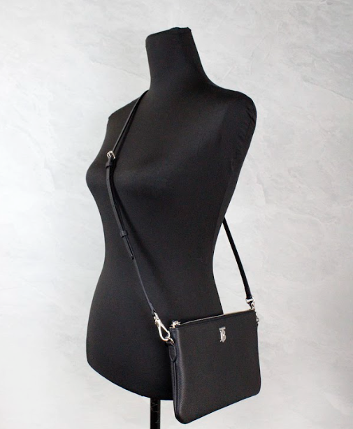 Burberry Peyton Monogram Black Leather Pouch Crossbody Bag Purse LUNESCAPE