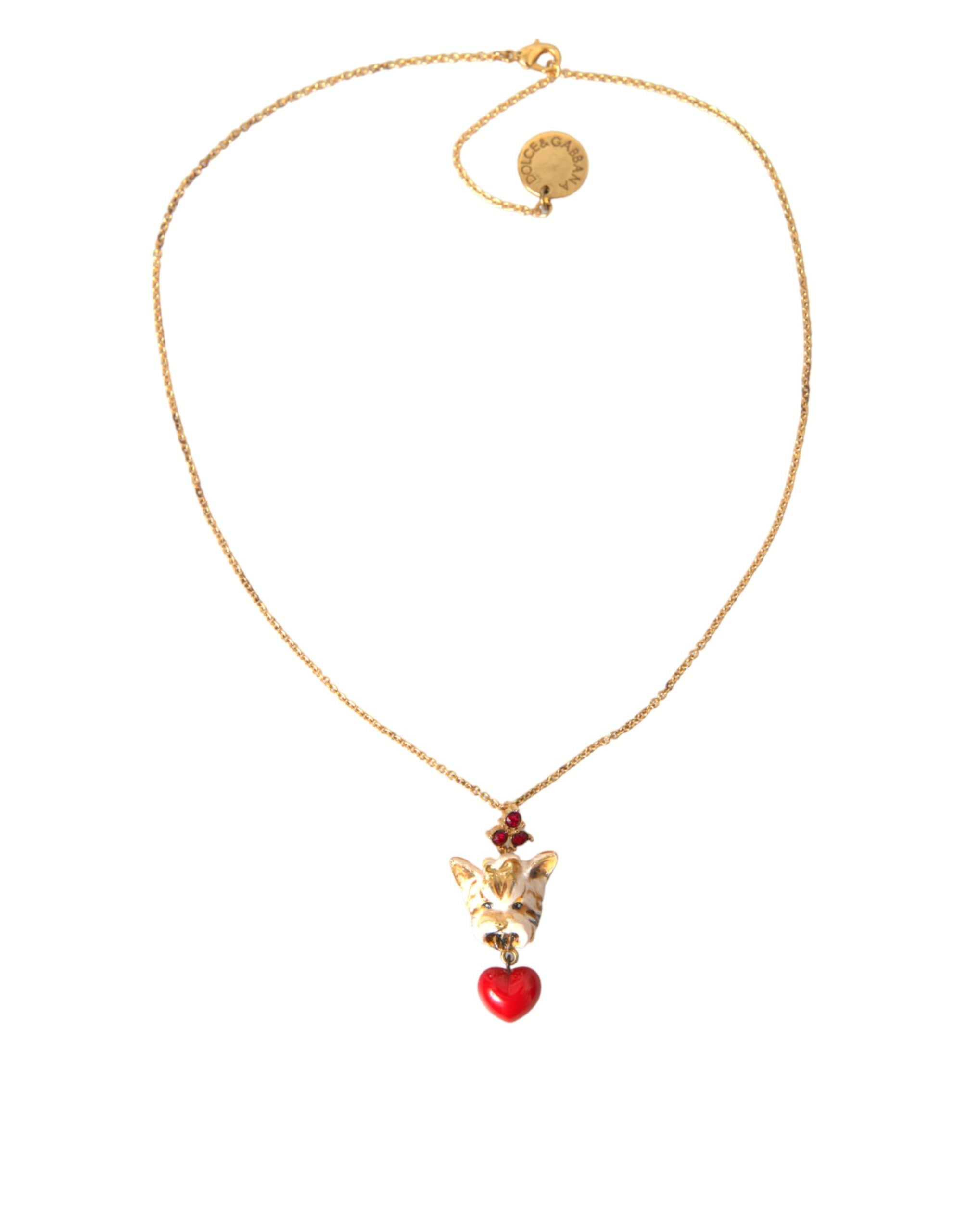 Dolce & Gabbana Gold Brass Chain Dog Heart Pendant Charm Necklace LUNESCAPE