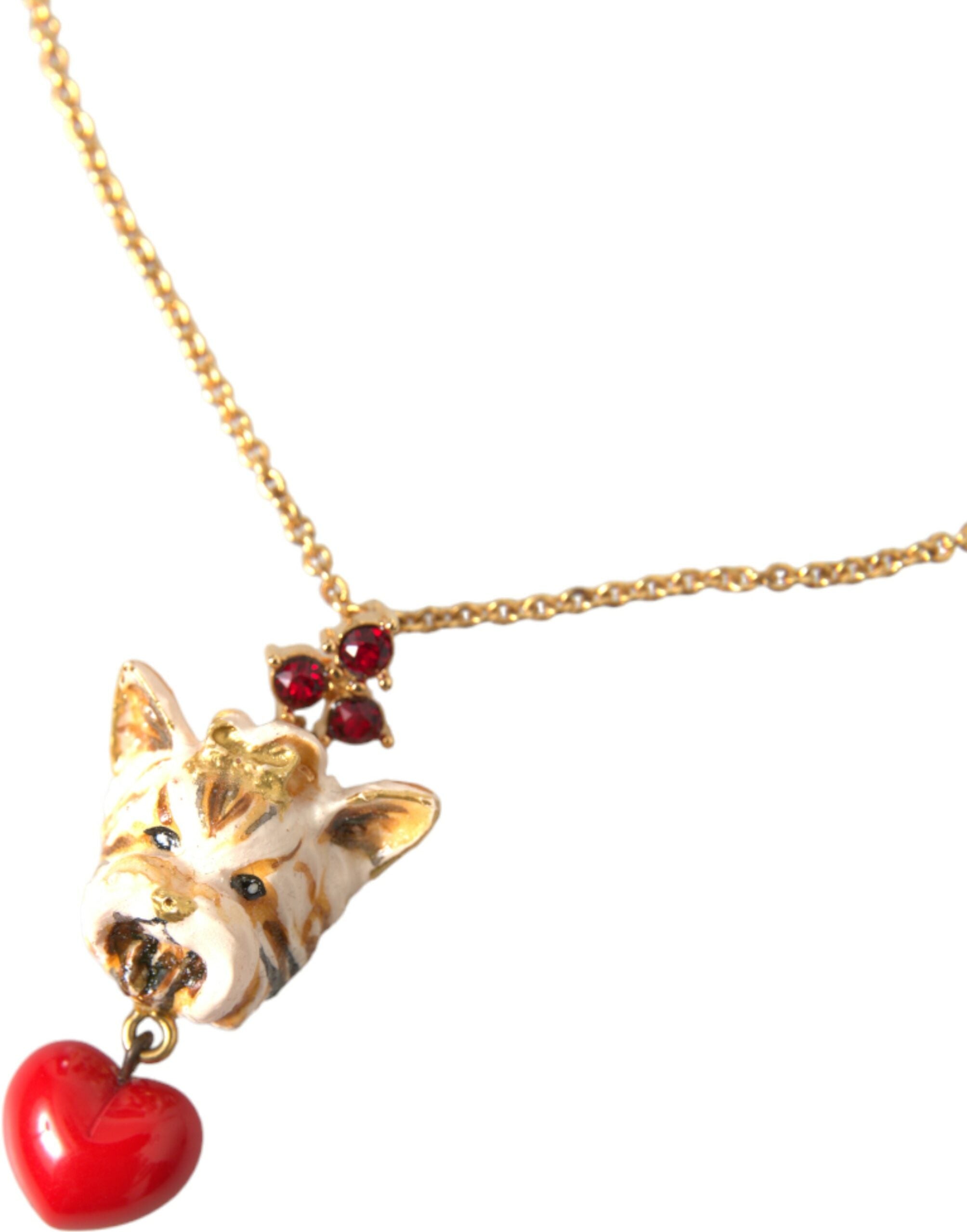 Dolce & Gabbana Gold Brass Chain Dog Heart Pendant Charm Necklace LUNESCAPE