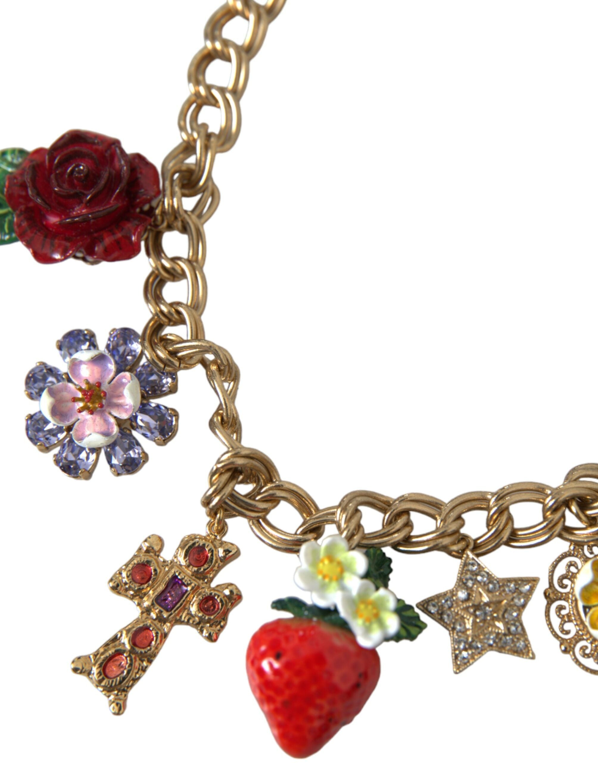 Dolce & Gabbana Gold Chain Rose Cross Strawberry Star Pendant Necklace LUNESCAPE