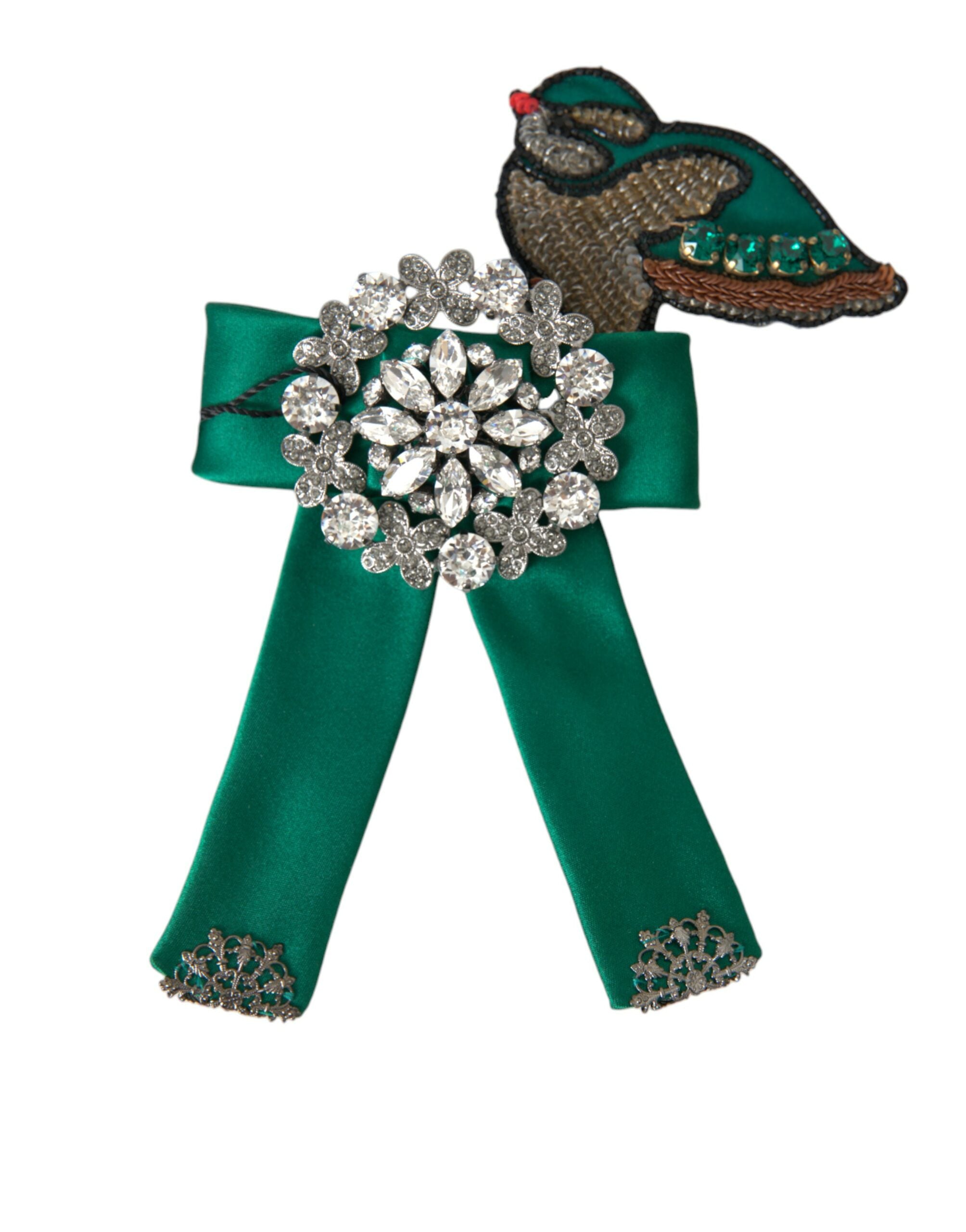 Dolce & Gabbana Green Satin Bird Crystal Women Hair Clip LUNESCAPE