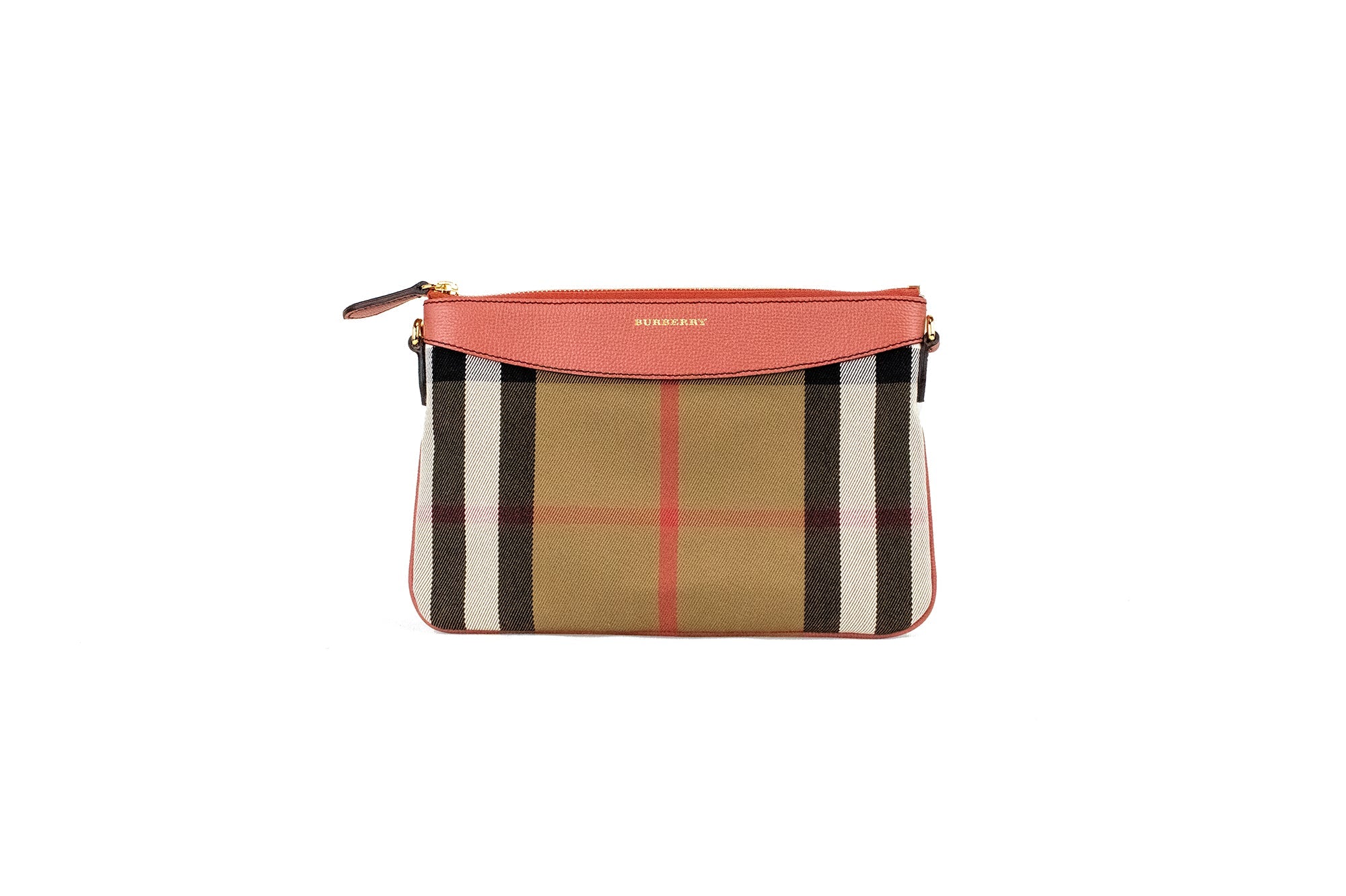 Burberry Peyton House Check Derby Cinnamon Red Grain Leather Pouch Crossbody Bag LUNESCAPE