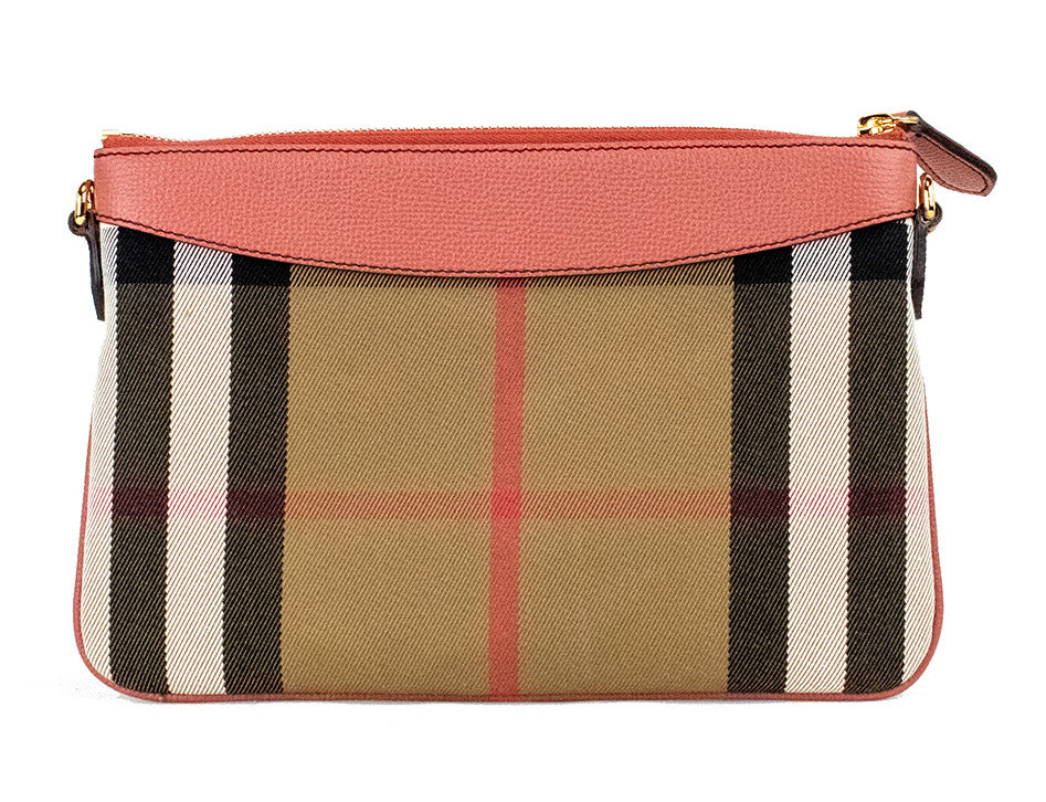 Burberry Peyton House Check Derby Cinnamon Red Grain Leather Pouch Crossbody Bag LUNESCAPE