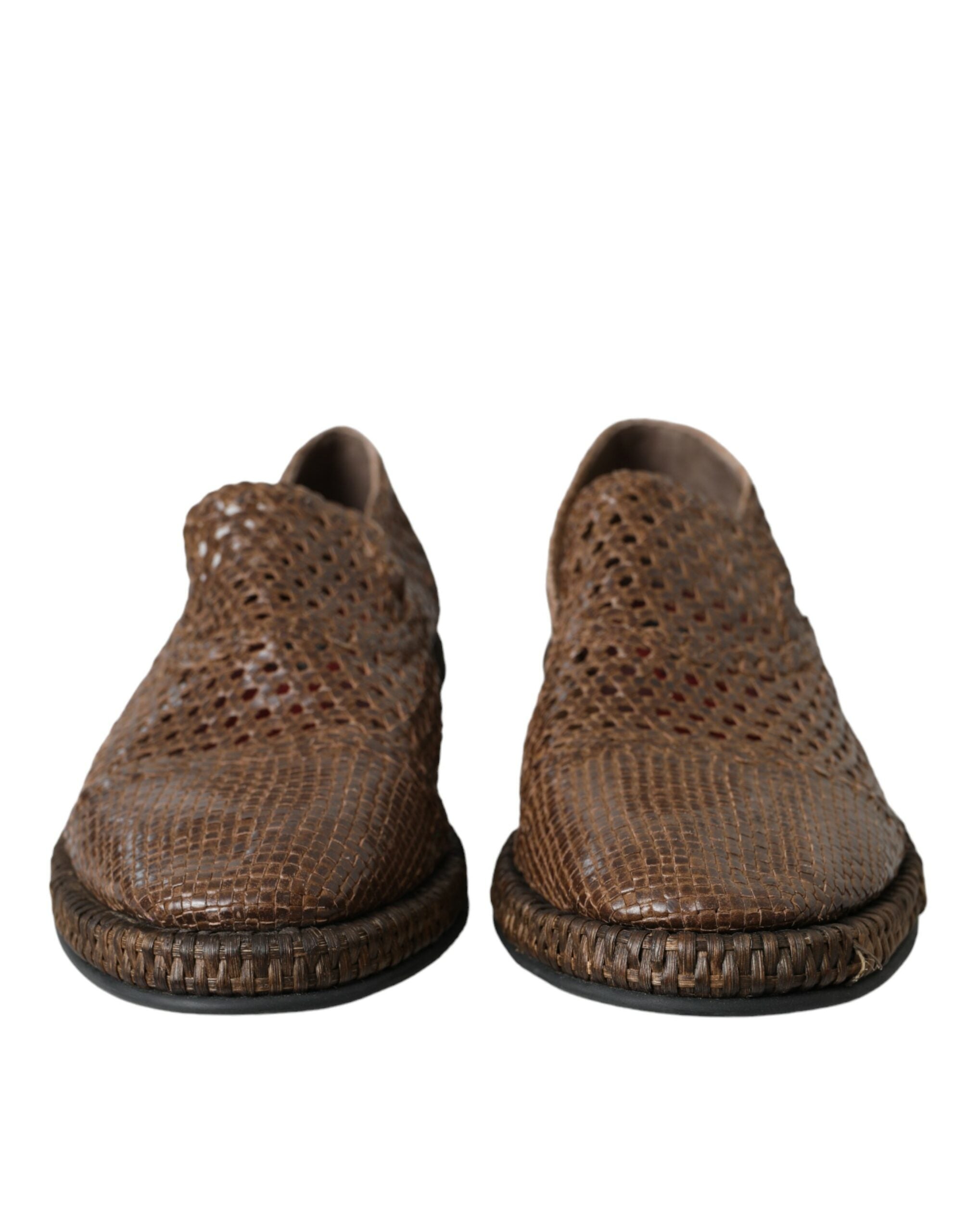 Dolce & Gabbana Brown Woven Leather Loafers Casual Shoes LUNESCAPE