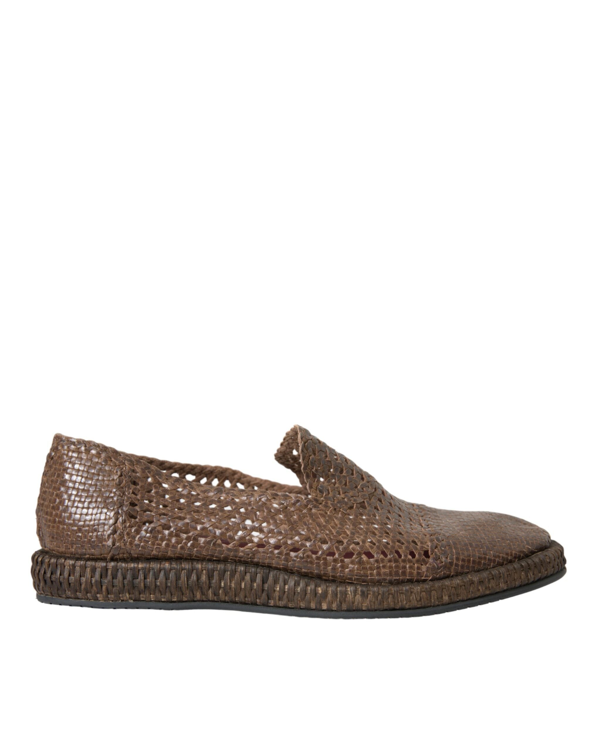 Dolce & Gabbana Brown Woven Leather Loafers Casual Shoes LUNESCAPE