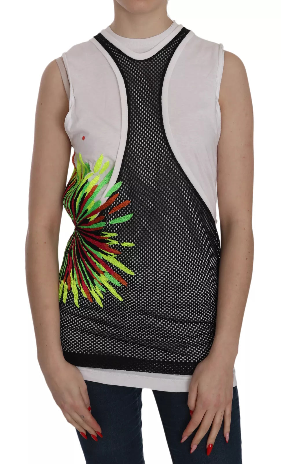 Dsquared² Black White Crew Neck Sleeveless Cotton Blouse LUNESCAPE