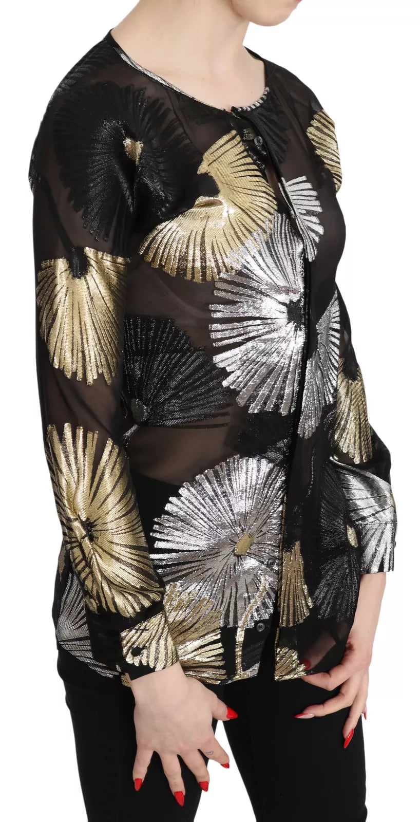 Dsquared² Gold Silver Silk Jacquard See Through Top Blouse LUNESCAPE