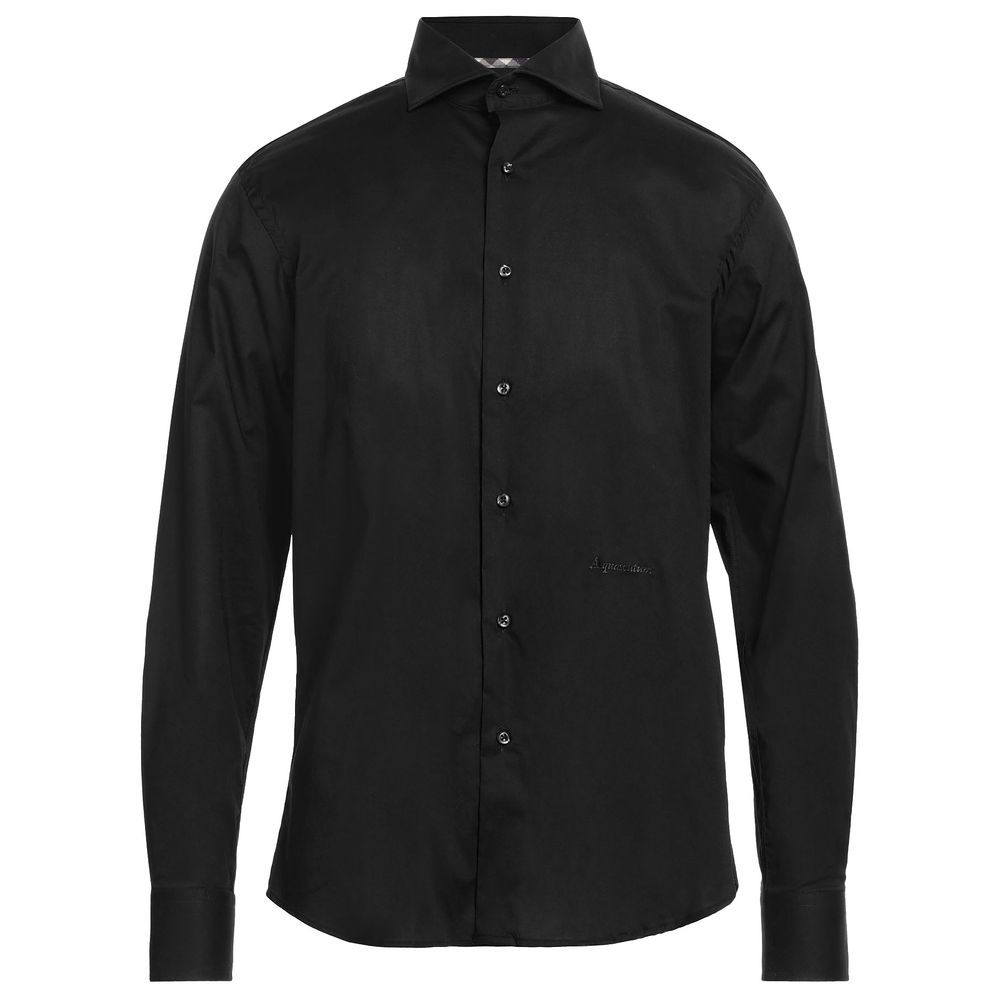 Aquascutum Elegant Black Cotton Shirt with Logo Embroidery LUNESCAPE