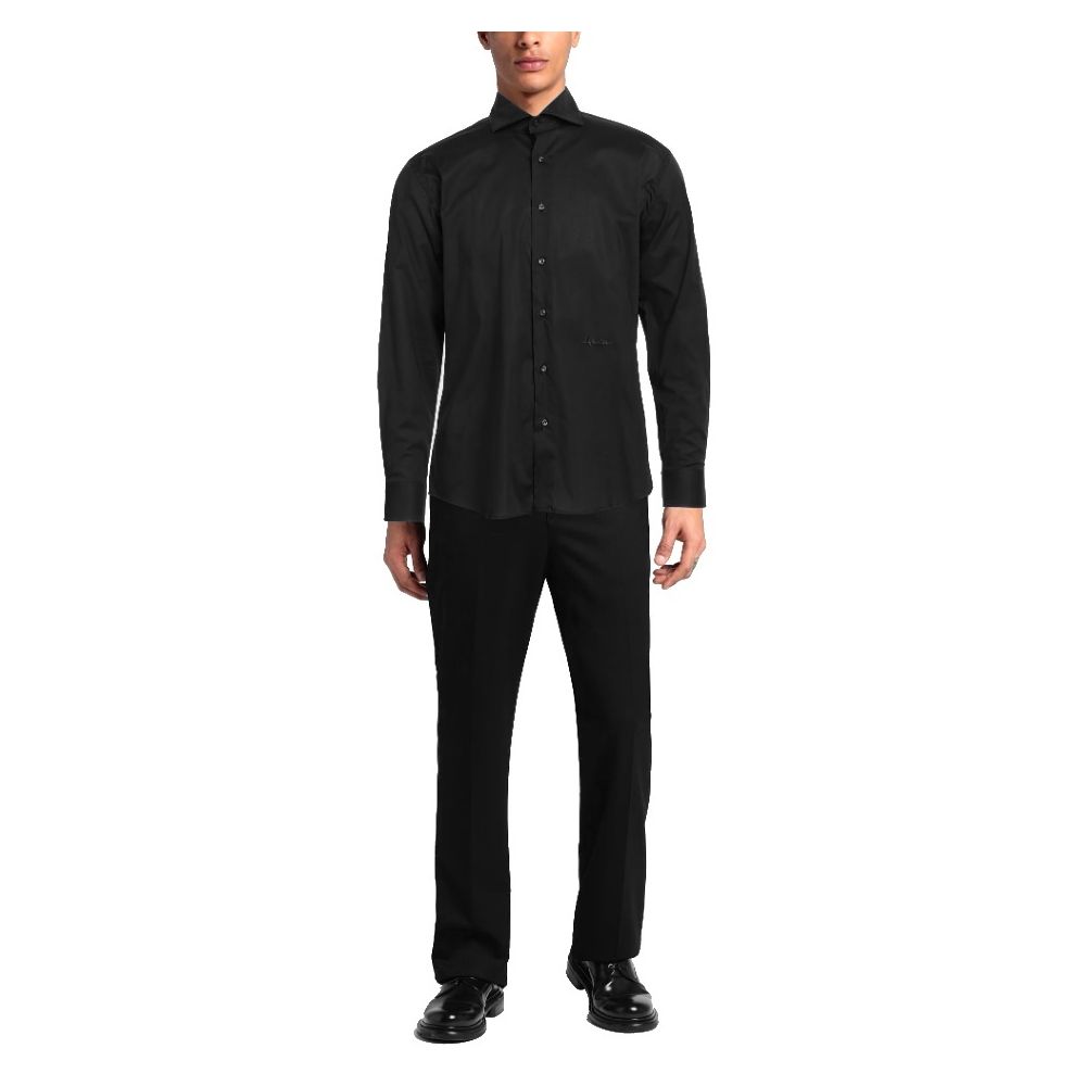 Aquascutum Elegant Black Cotton Shirt with Logo Embroidery LUNESCAPE