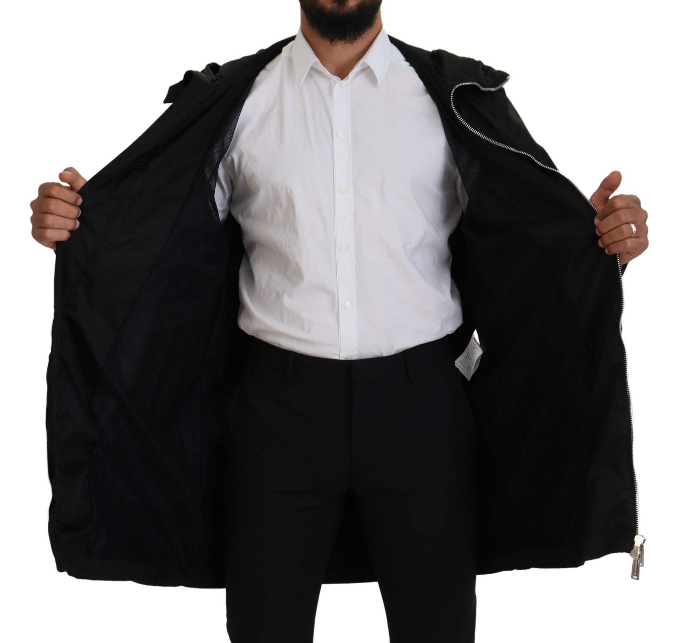 Dsquared² Black White Print Long Hooded Jacket