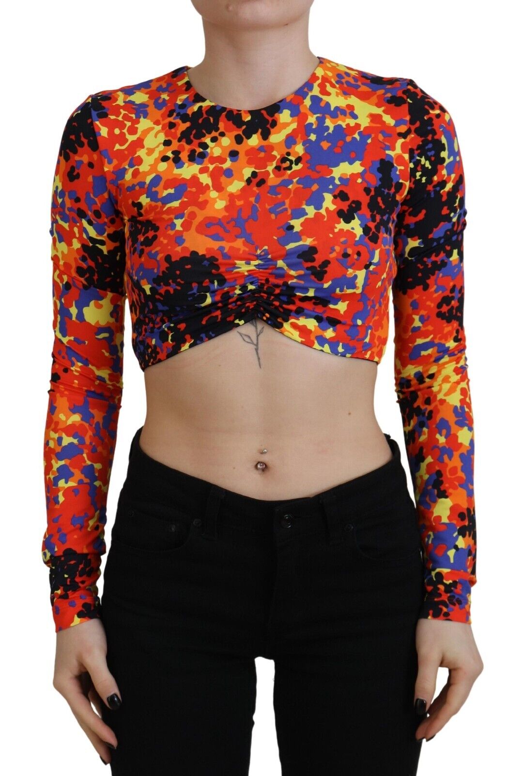 Dsquared² Multicolor Cami Long Sleeves Cropped Blouse Top LUNESCAPE