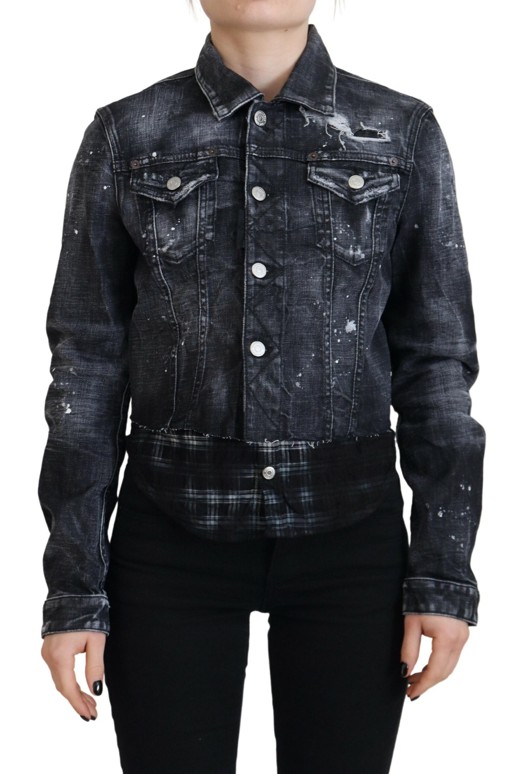 Dsquared² Gray Washed Cotton Distressed Denim Jacket LUNESCAPE