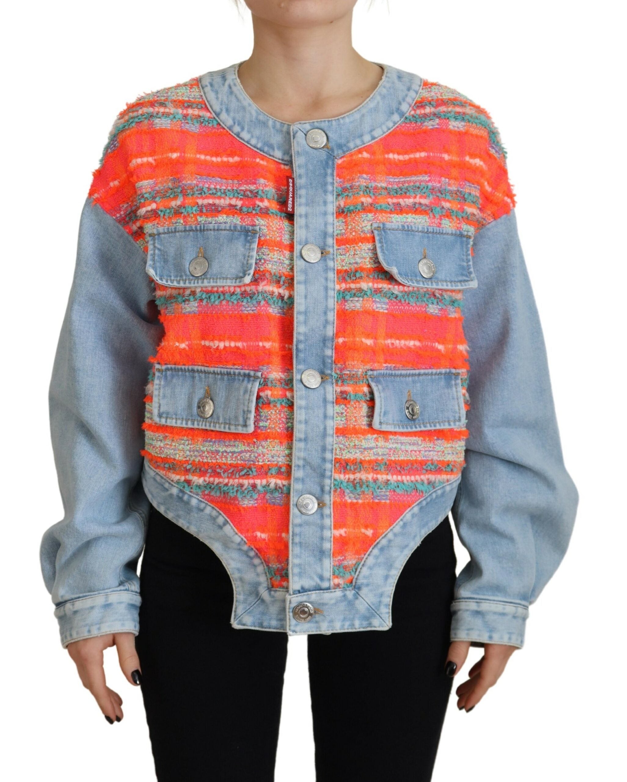 Dsquared² Orange Blue Panelled Button Front Denim Jacket LUNESCAPE