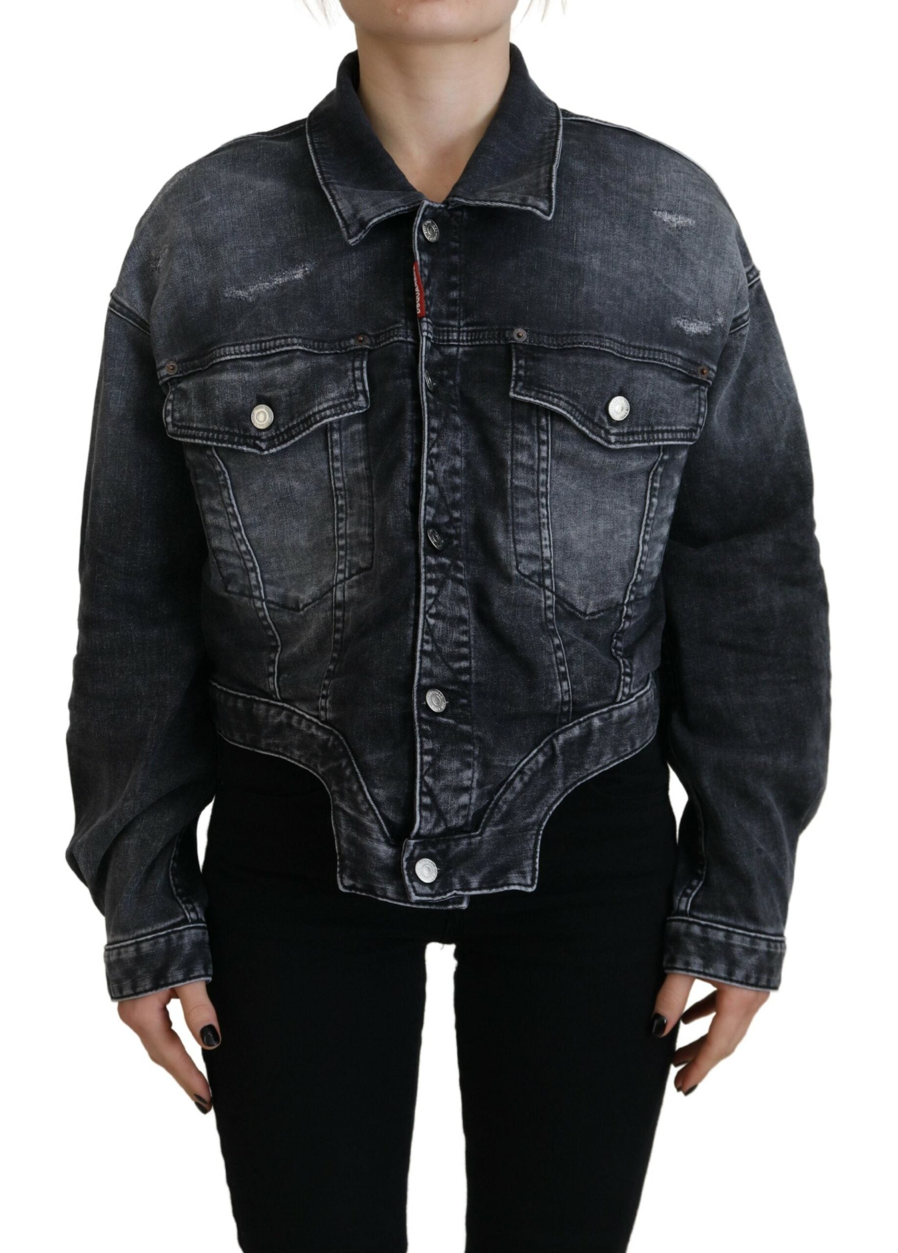 Dsquared² Gray Washed Cotton Cropped Denim Jacket LUNESCAPE