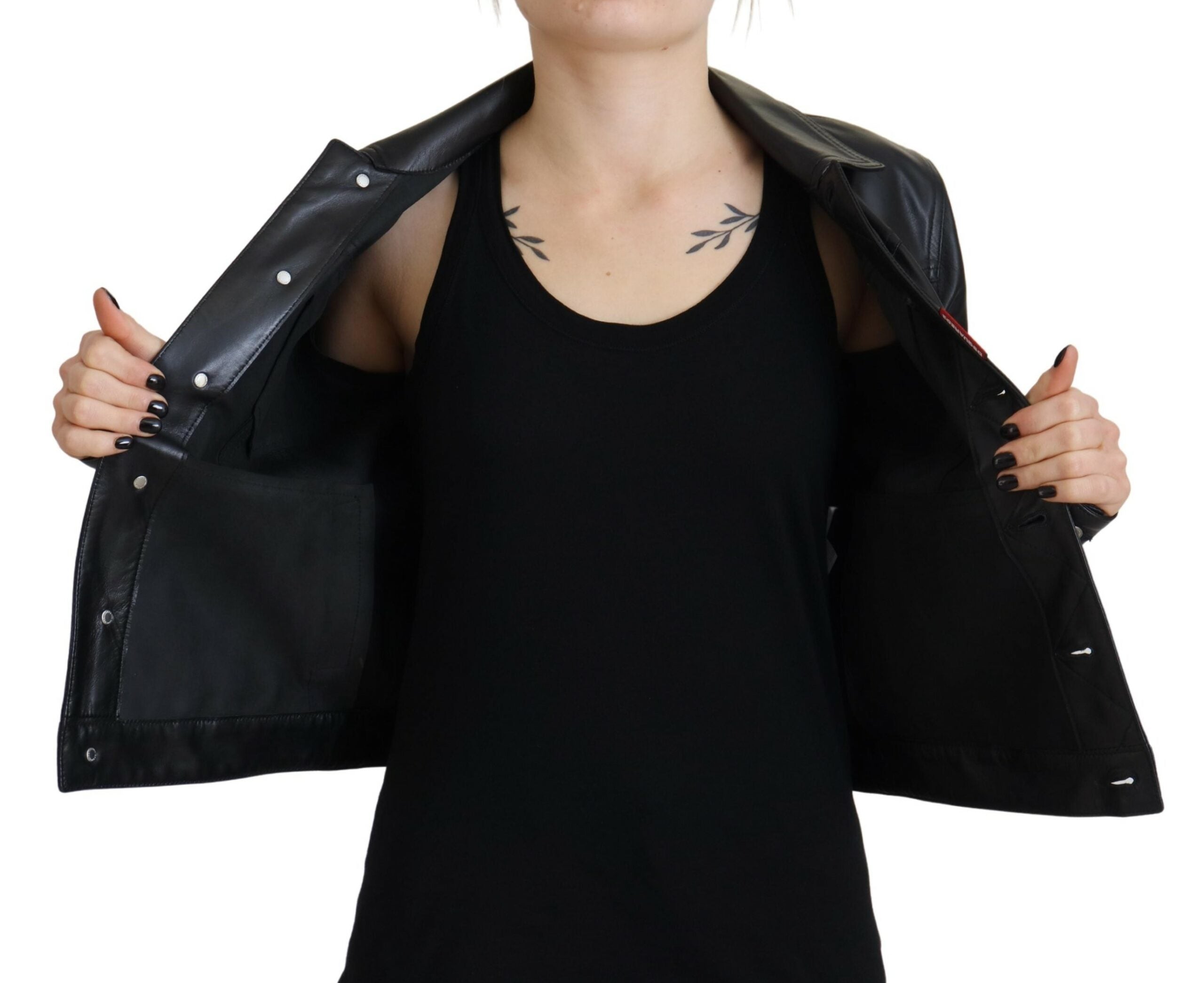 Dsquared² Black Leather Collared Long Sleeves Jacket LUNESCAPE
