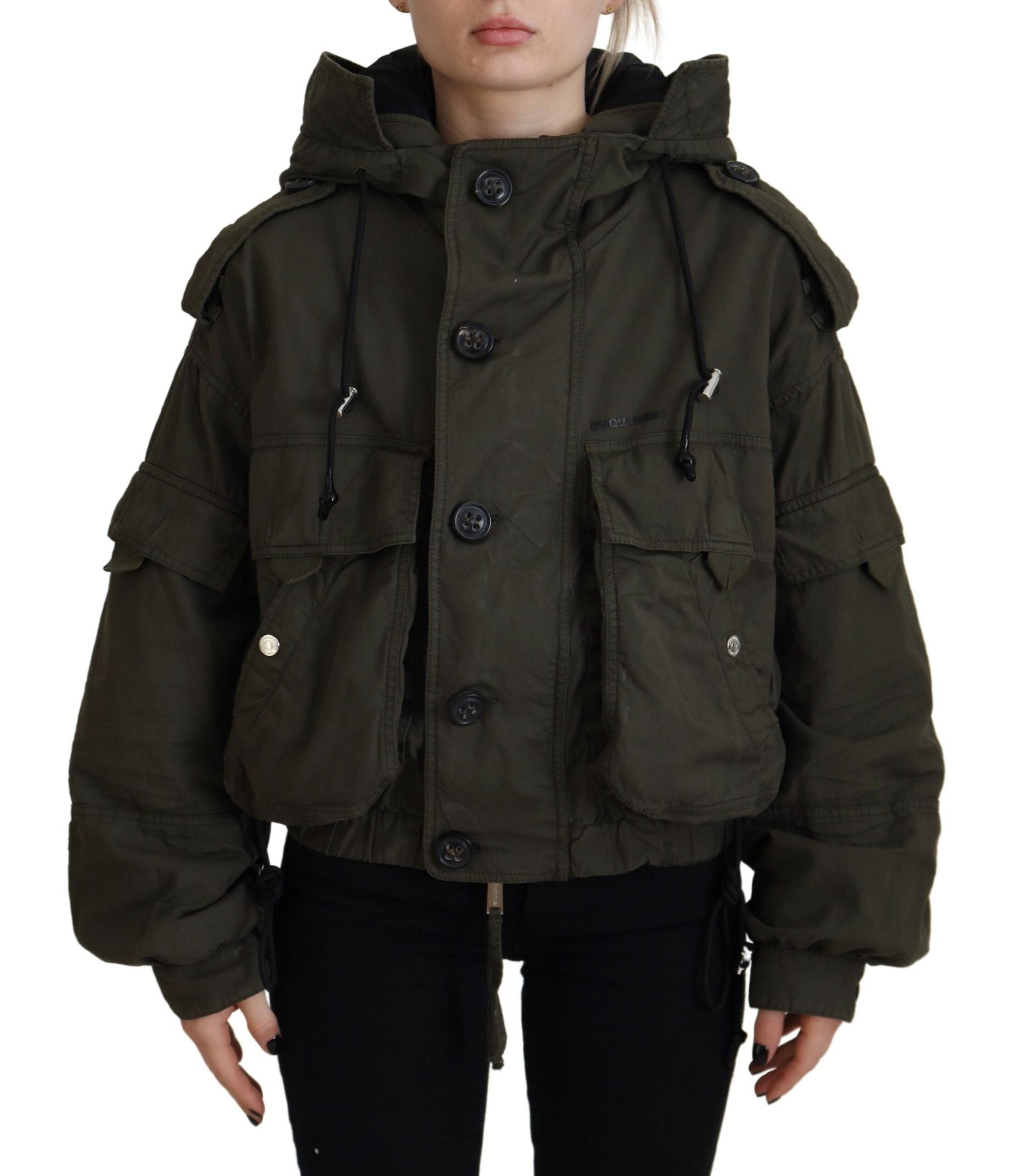 Dsquared² Green Cotton Hooded Cargo Button Jacket LUNESCAPE