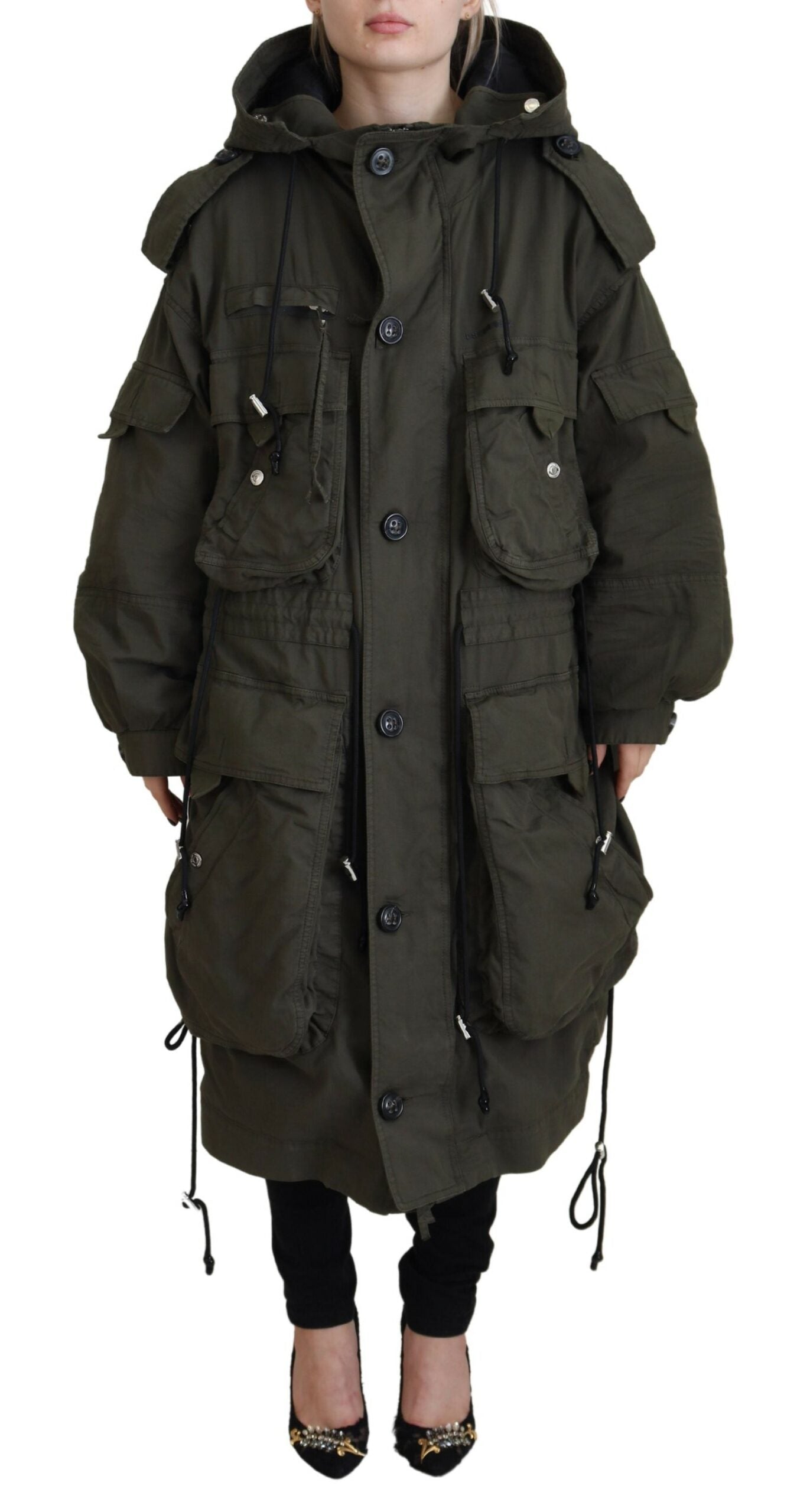 Dsquared² Green Hooded Full Zip Long Parka Coat Jacket LUNESCAPE