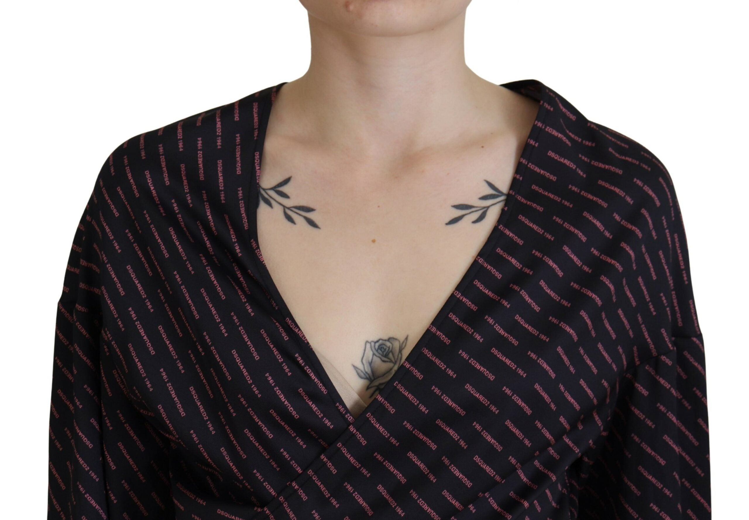 Dsquared² Black Polyester Cropped Logo Printed Blouse Top LUNESCAPE