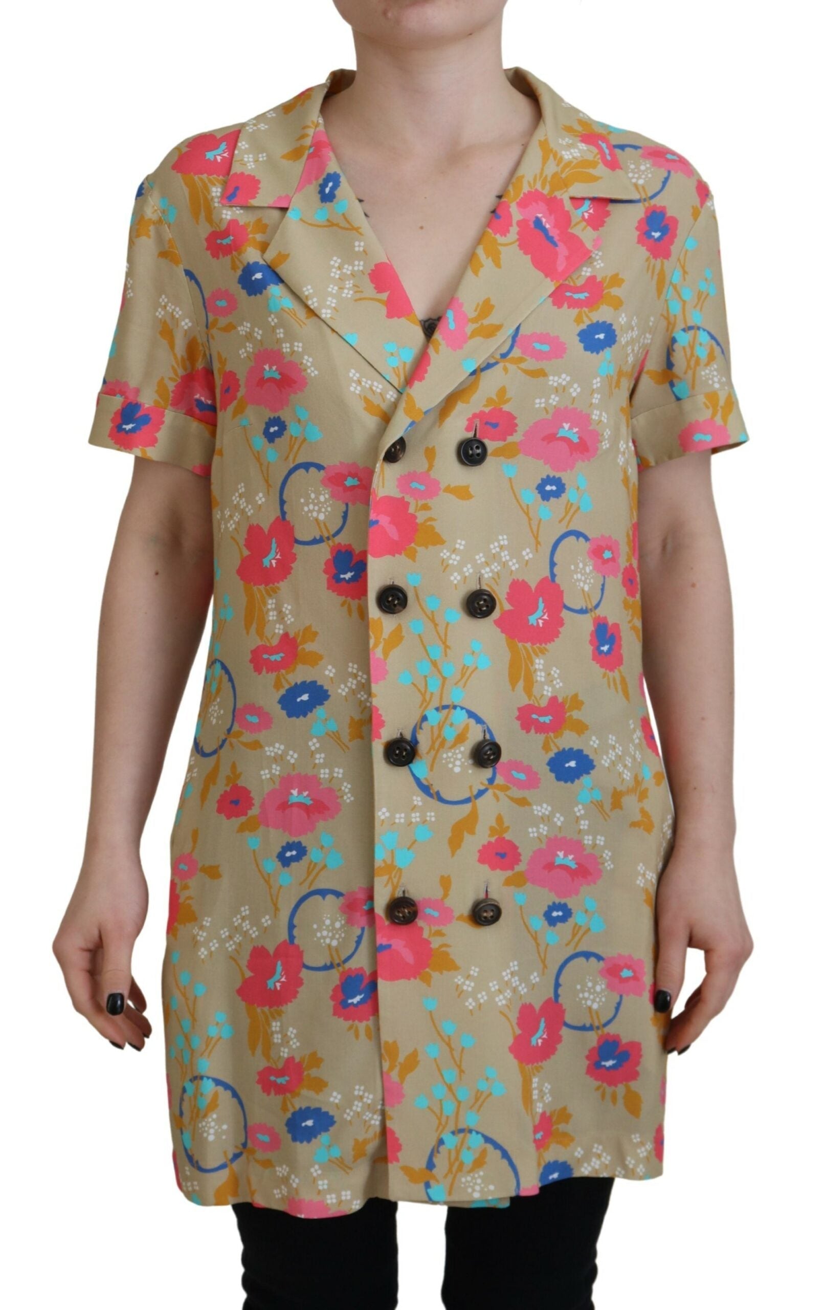 Dsquared² Multicolor Printed Collared Button Front Long Blouse Top LUNESCAPE