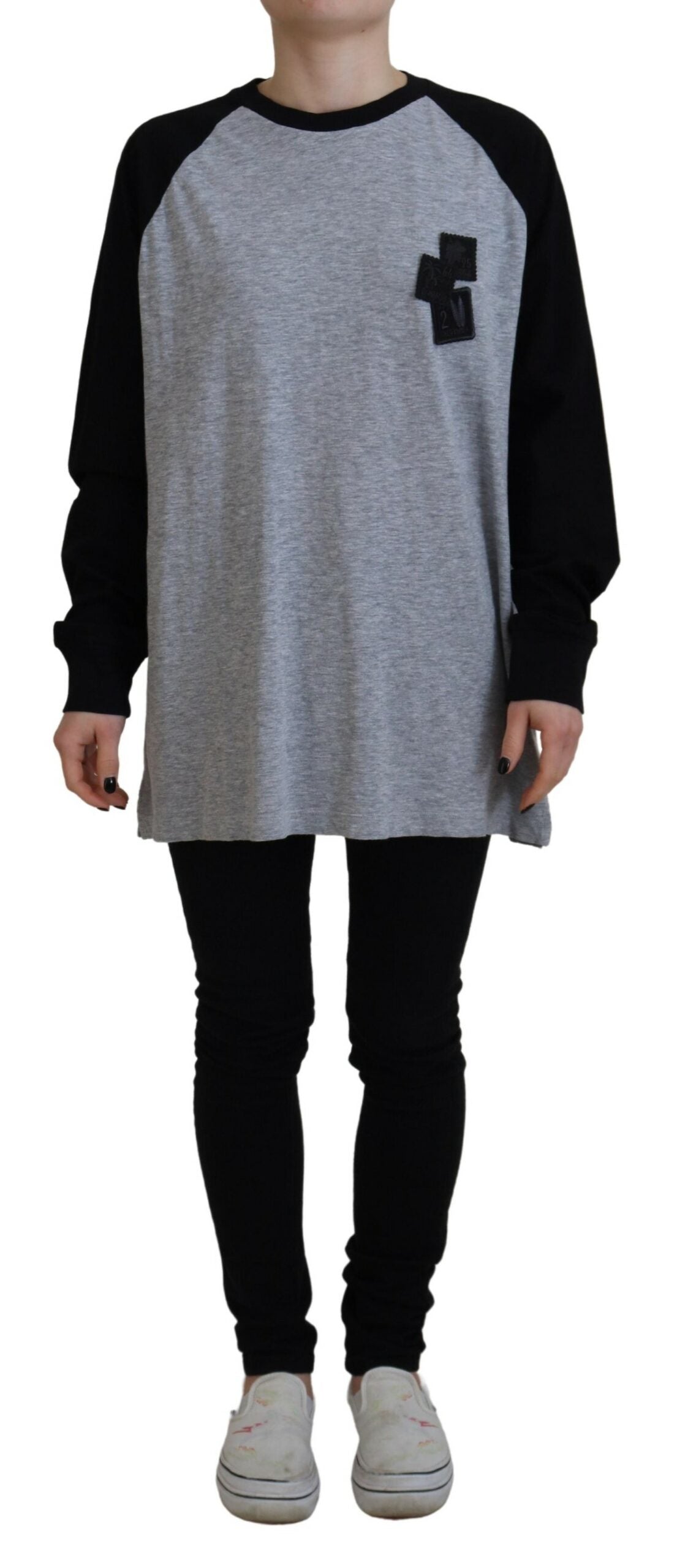 Dsquared² Black Gray Cotton Raglan Long Sleeves Casual Top LUNESCAPE