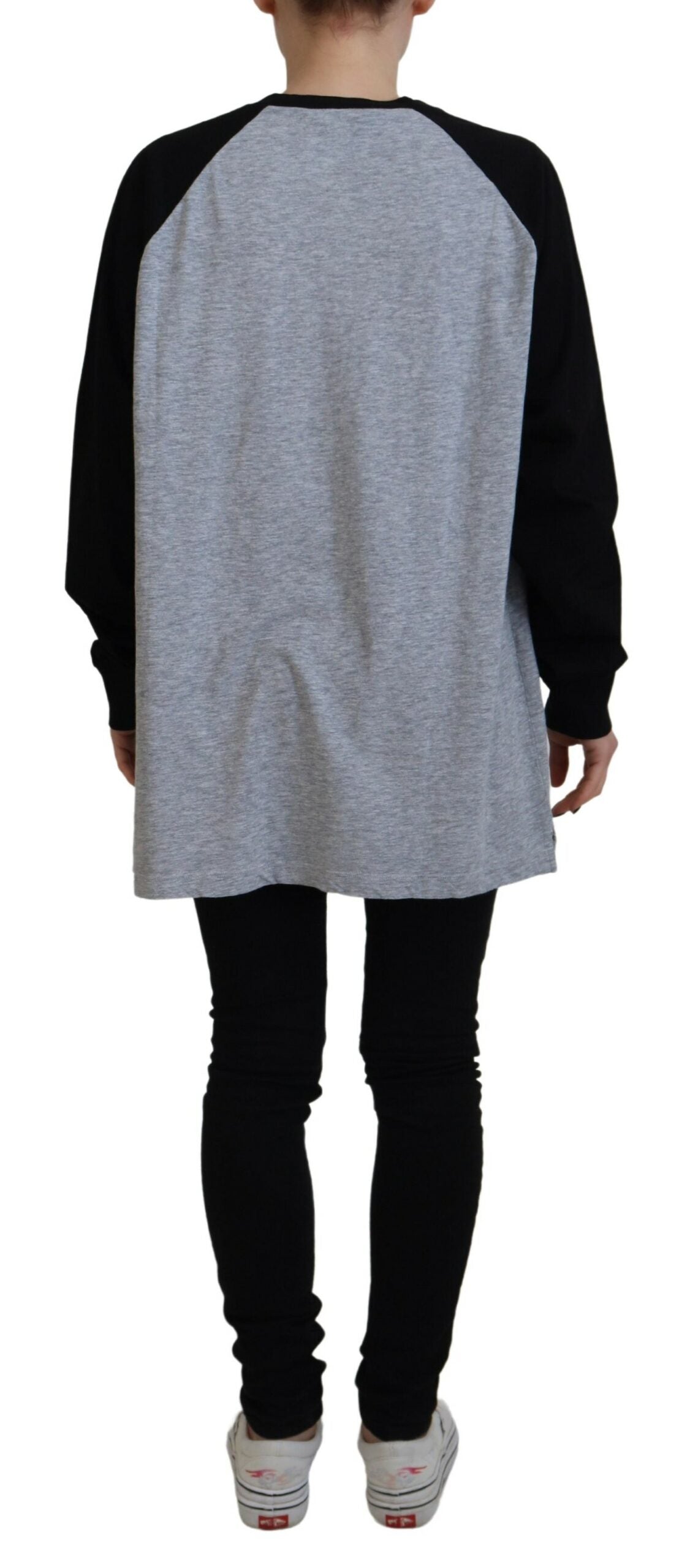 Dsquared² Black Gray Cotton Raglan Long Sleeves Casual Top LUNESCAPE
