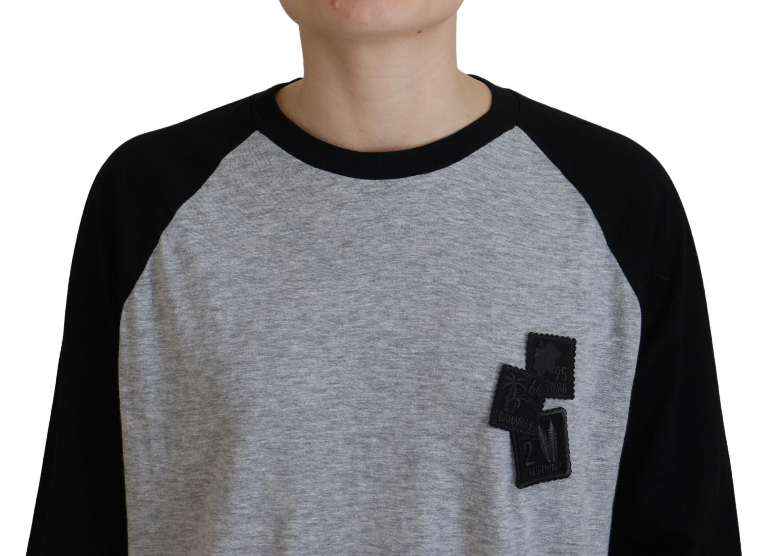 Dsquared² Black Gray Cotton Raglan Long Sleeves Casual Top LUNESCAPE