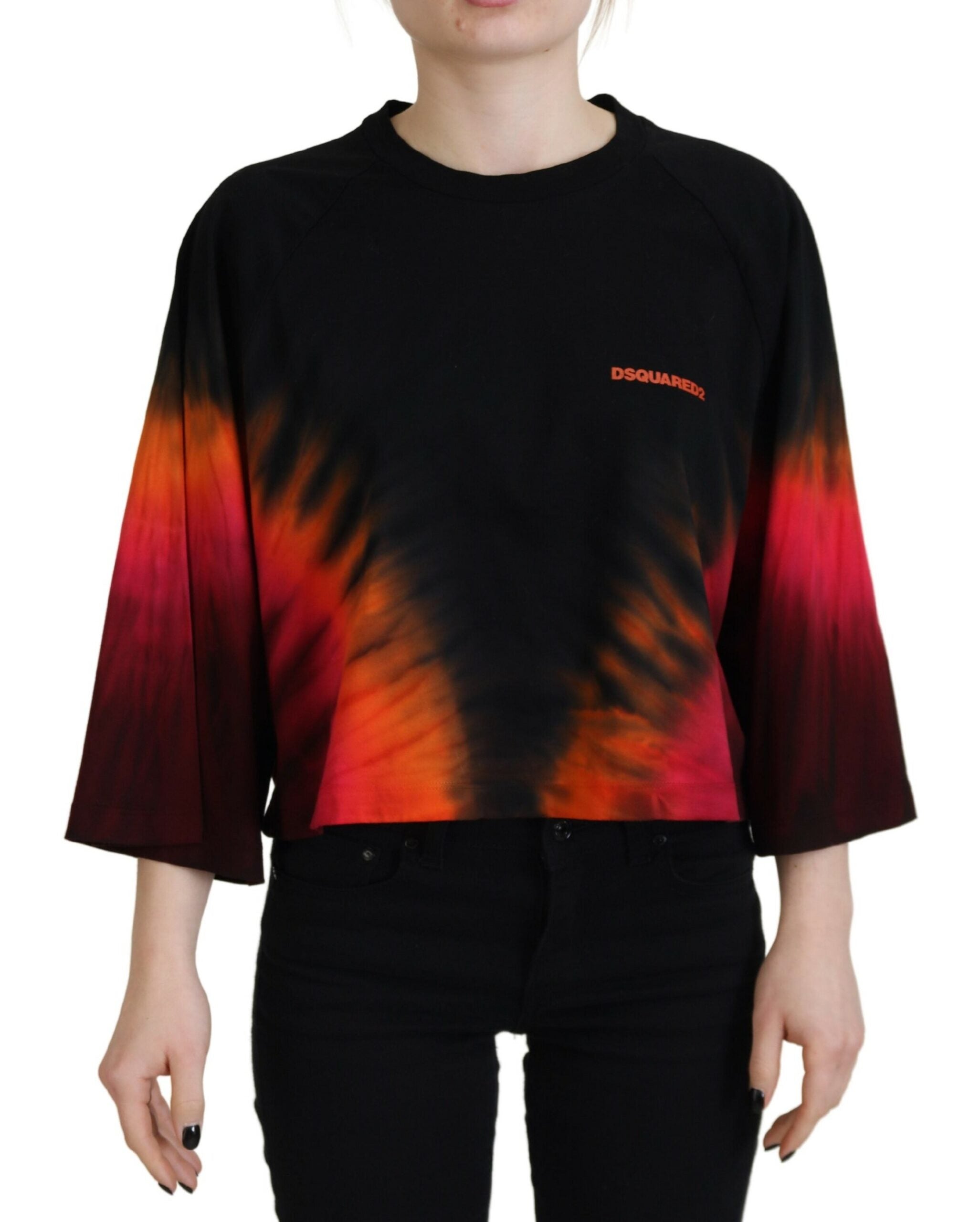 Dsquared² Black Cotton Tie Dye Crew Neck Casual Top LUNESCAPE