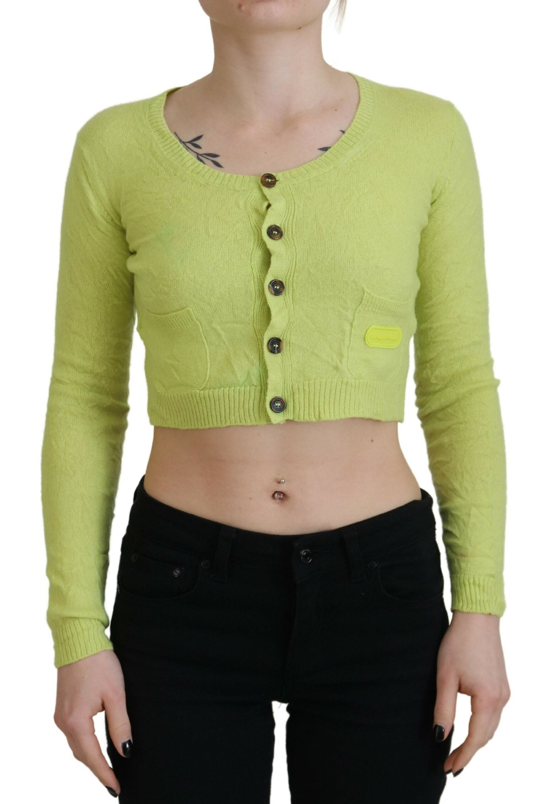 Dsquared² Yellow Green Cashmere Long Sleeves Cropped Sweater LUNESCAPE