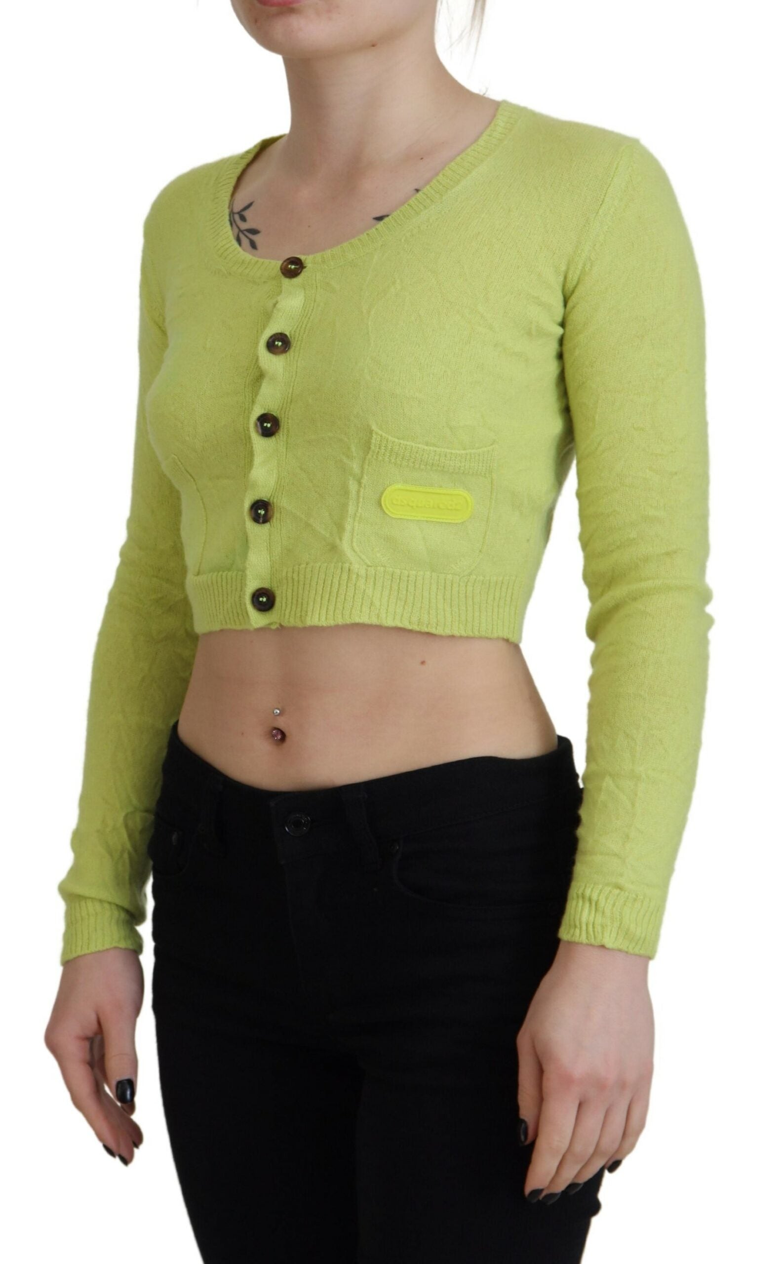 Dsquared² Yellow Green Cashmere Long Sleeves Cropped Sweater LUNESCAPE