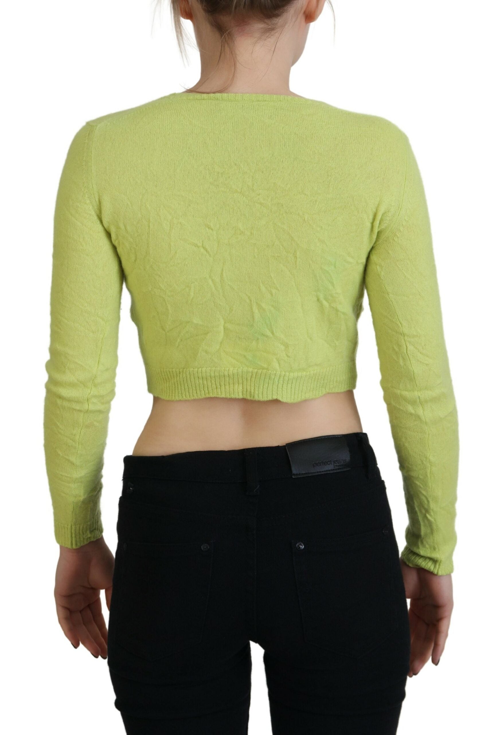 Dsquared² Yellow Green Cashmere Long Sleeves Cropped Sweater LUNESCAPE
