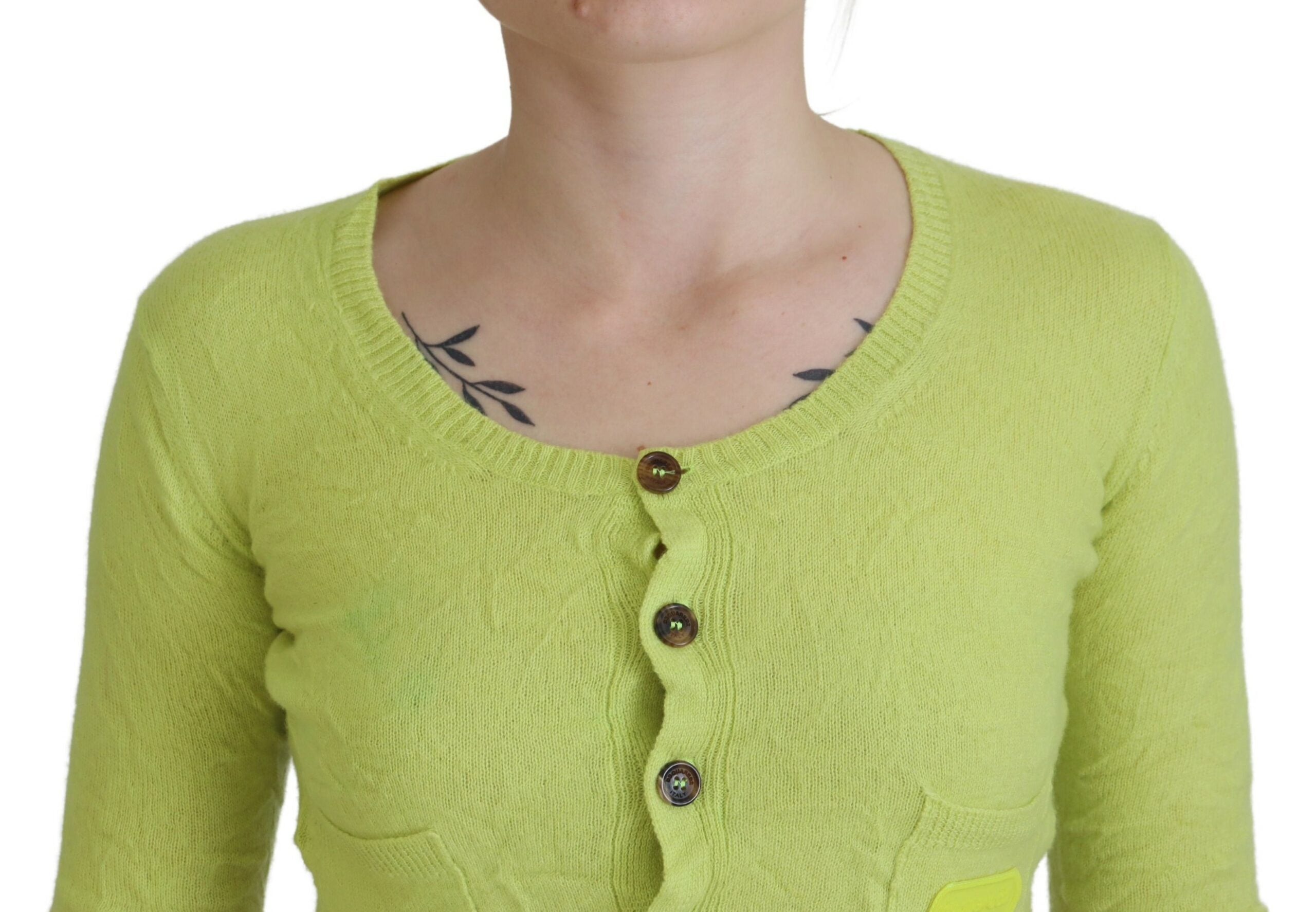 Dsquared² Yellow Green Cashmere Long Sleeves Cropped Sweater LUNESCAPE