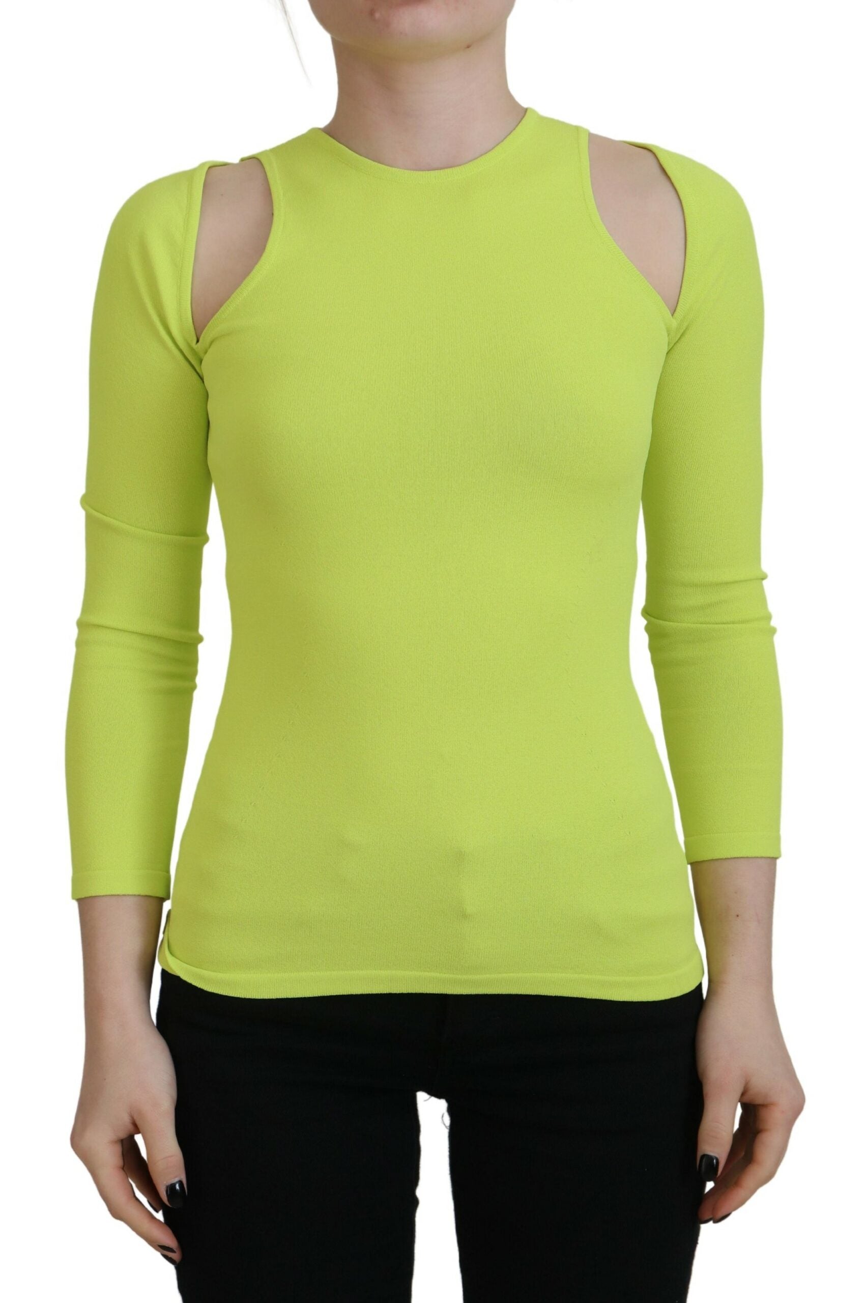 Dsquared² Yellow Green Viscose Open Shoulder Long Sleeves Top LUNESCAPE