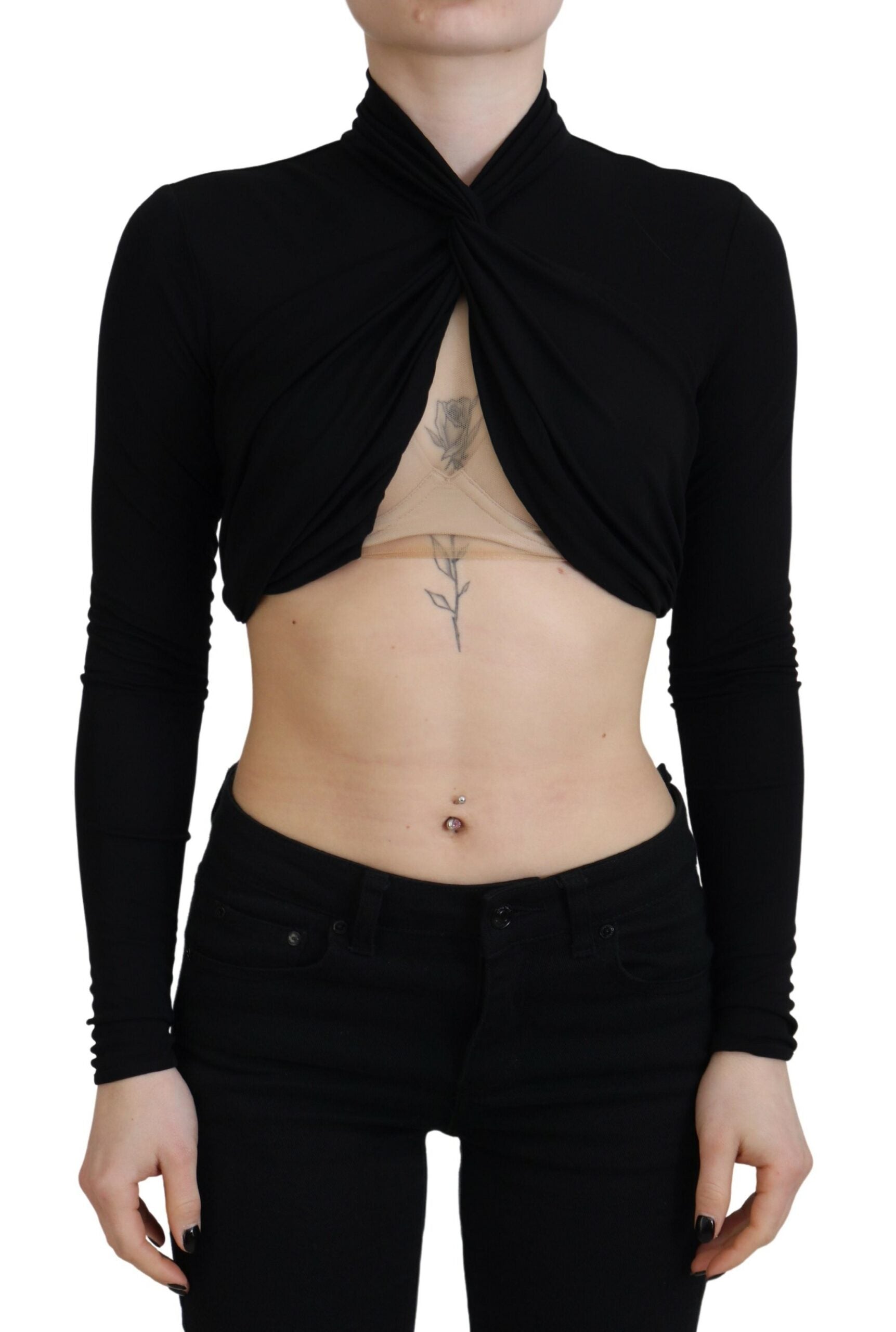 Dsquared² Black Cut Out Viscose Cropped Long Sleeves Top LUNESCAPE