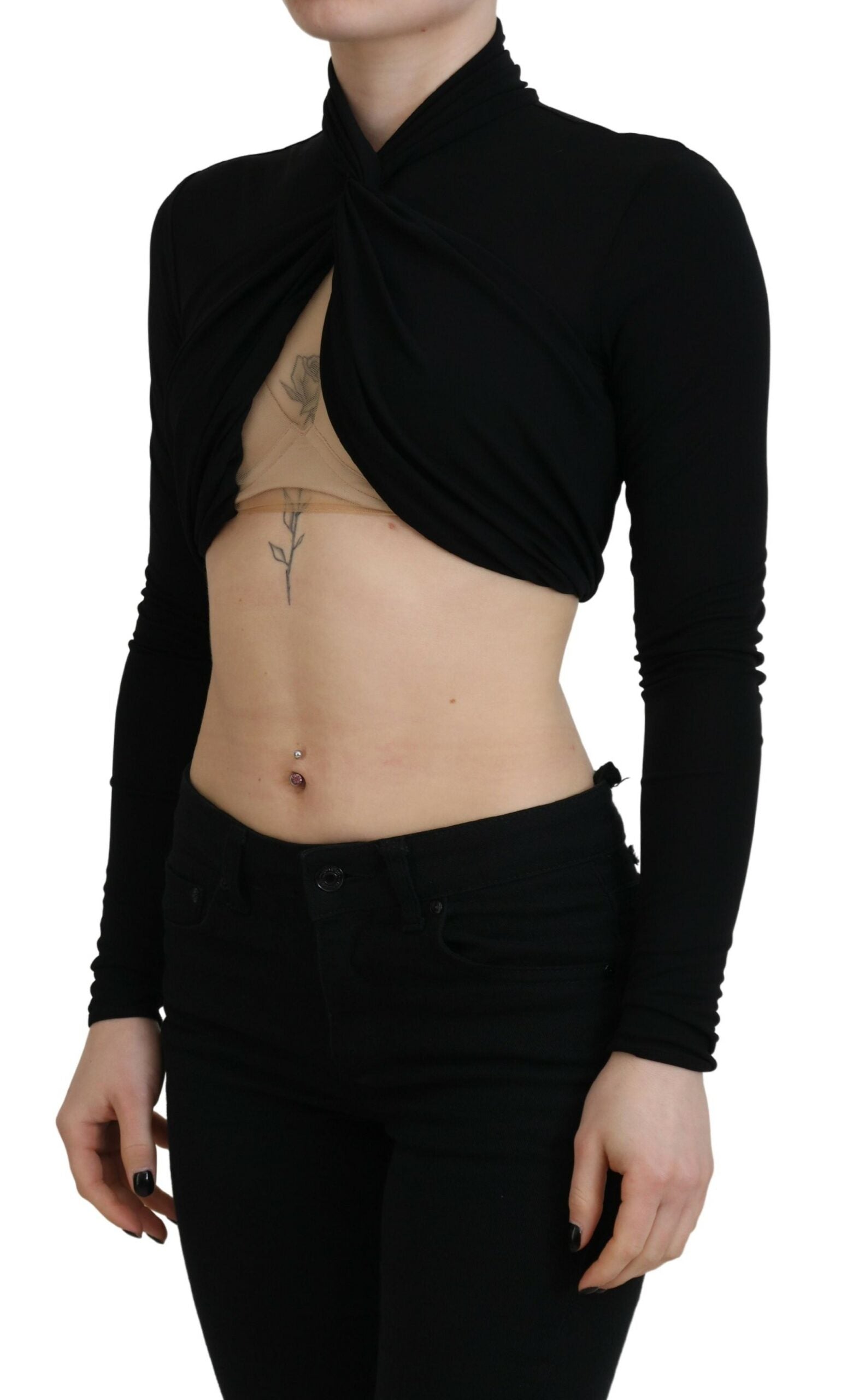 Dsquared² Black Cut Out Viscose Cropped Long Sleeves Top LUNESCAPE