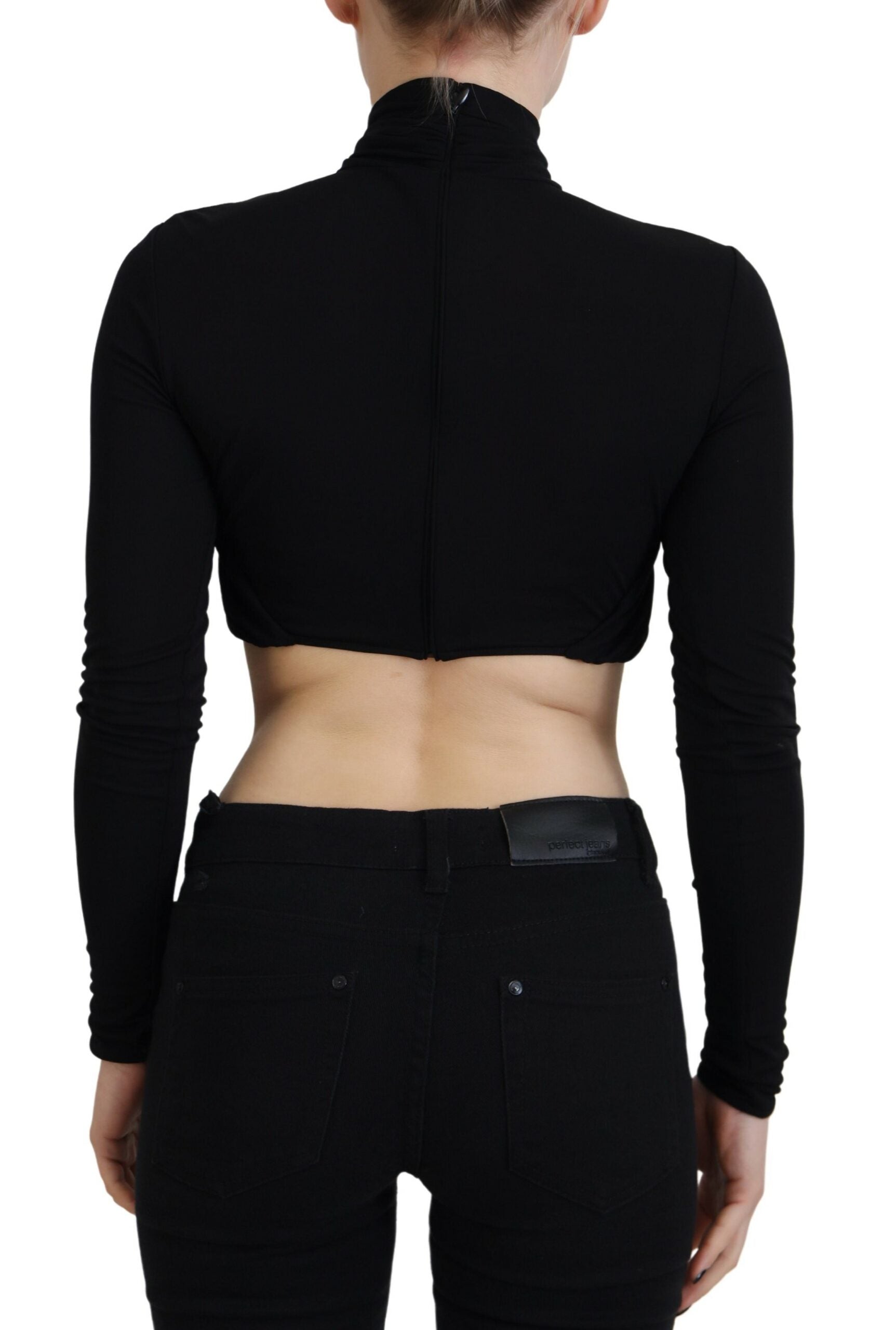 Dsquared² Black Cut Out Viscose Cropped Long Sleeves Top LUNESCAPE