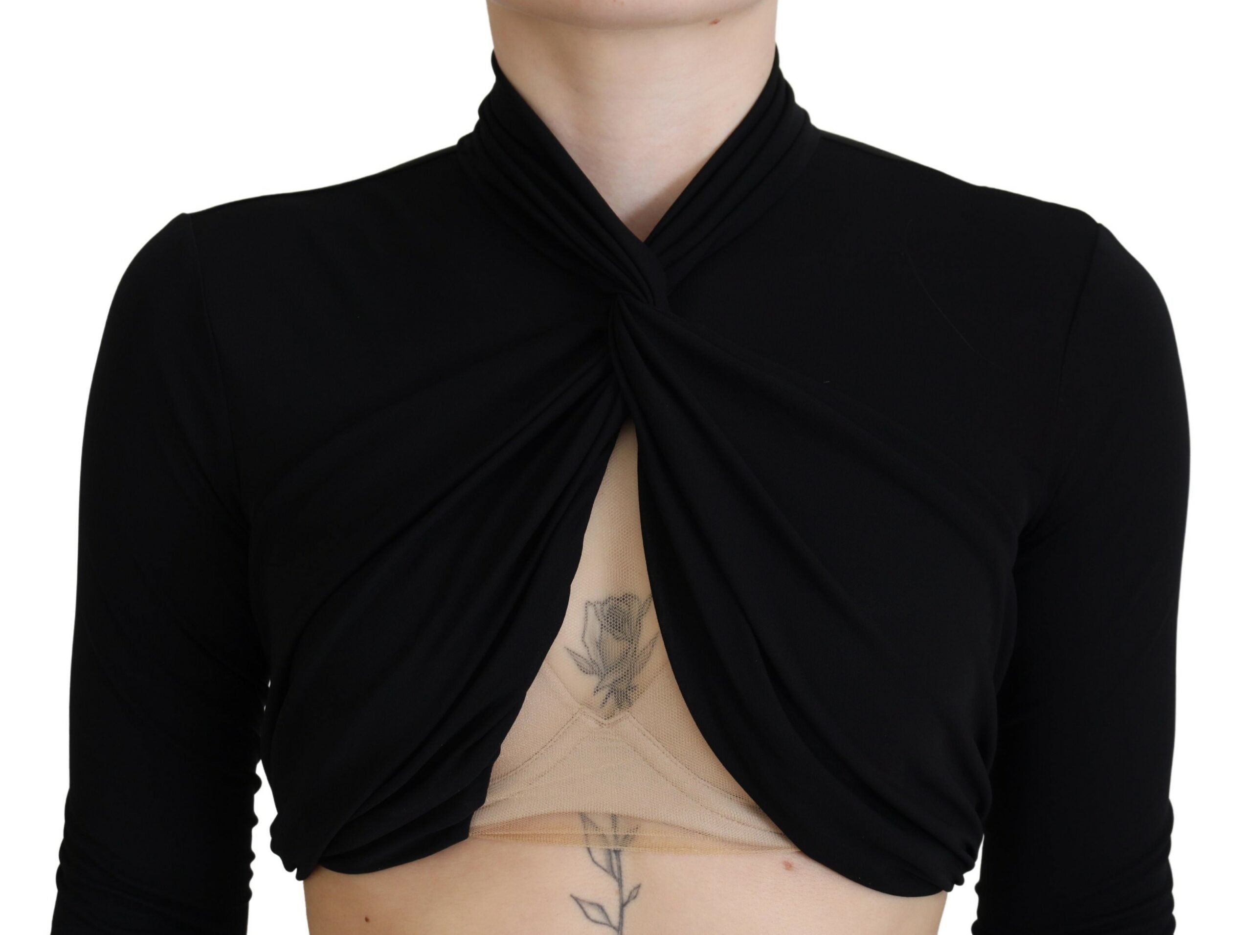 Dsquared² Black Cut Out Viscose Cropped Long Sleeves Top LUNESCAPE