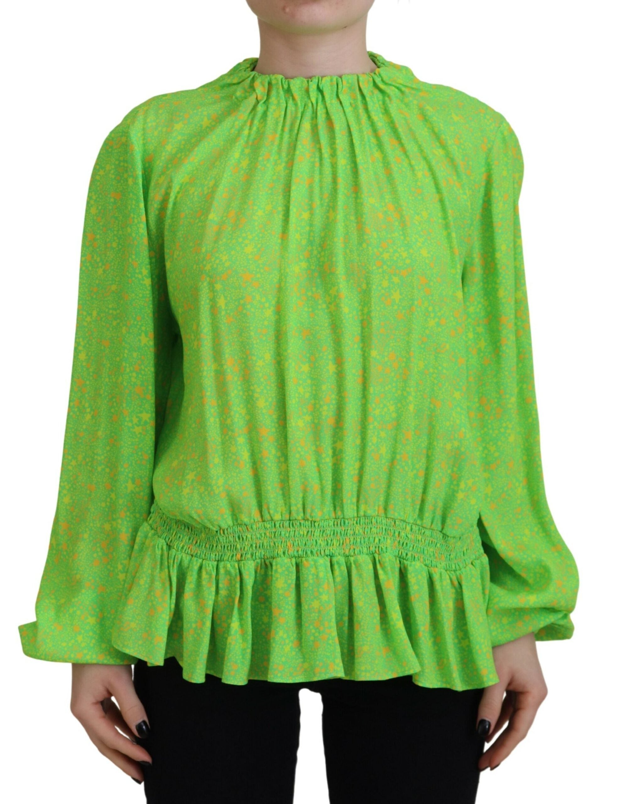 Dsquared² Green Stars Print Viscose Long Sleeves Blouse Top LUNESCAPE