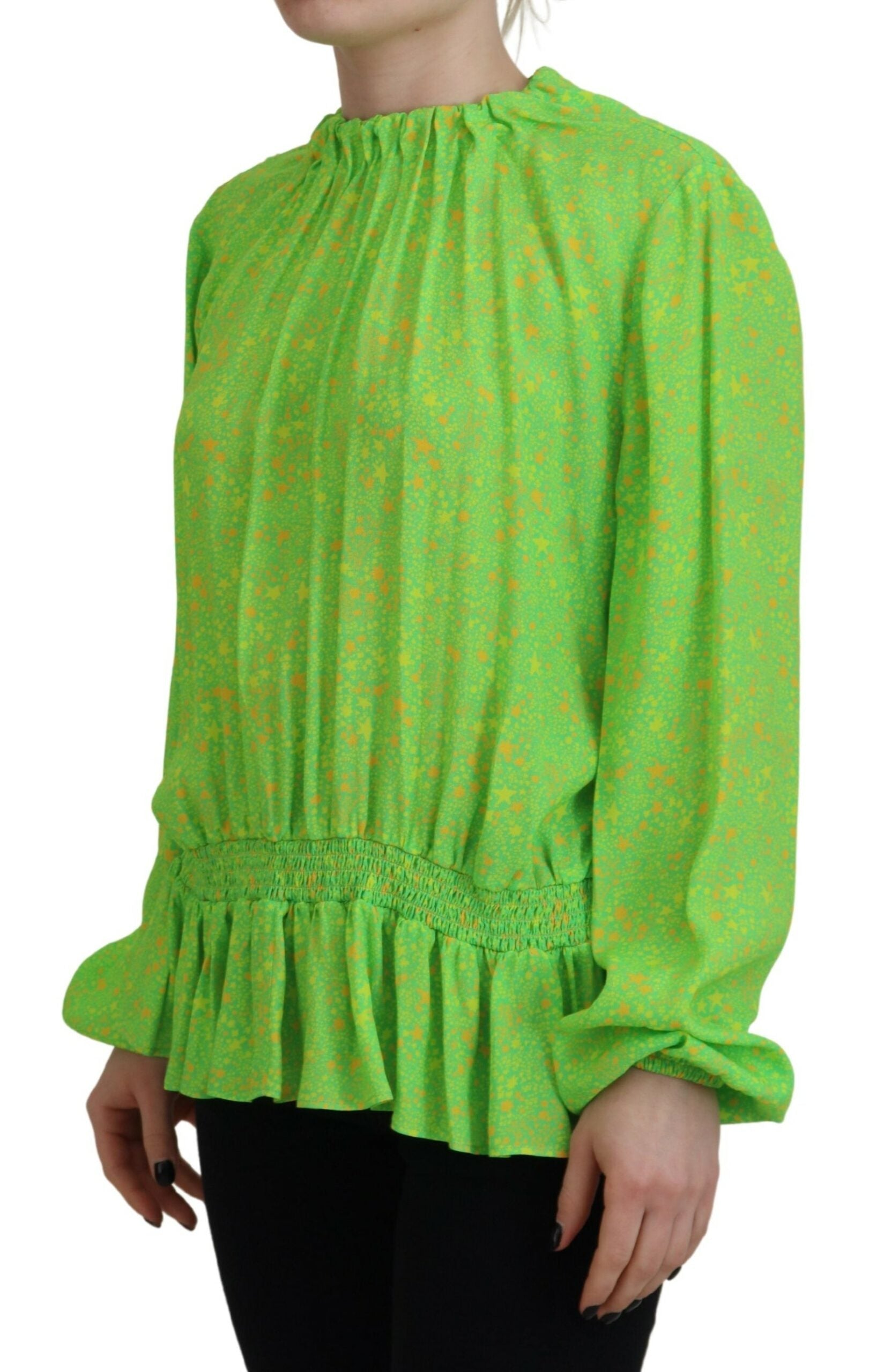 Dsquared² Green Stars Print Viscose Long Sleeves Blouse Top LUNESCAPE