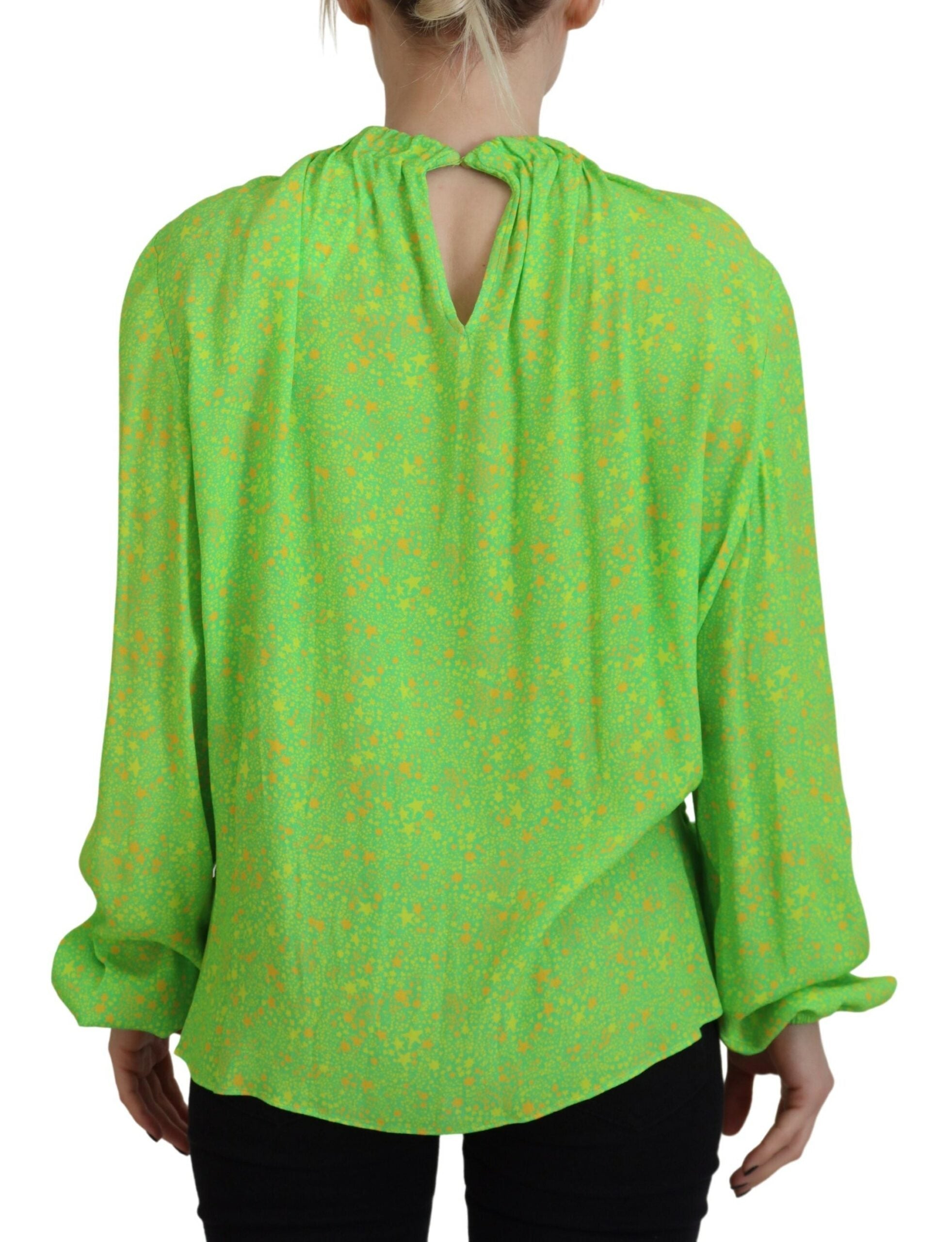 Dsquared² Green Stars Print Viscose Long Sleeves Blouse Top LUNESCAPE
