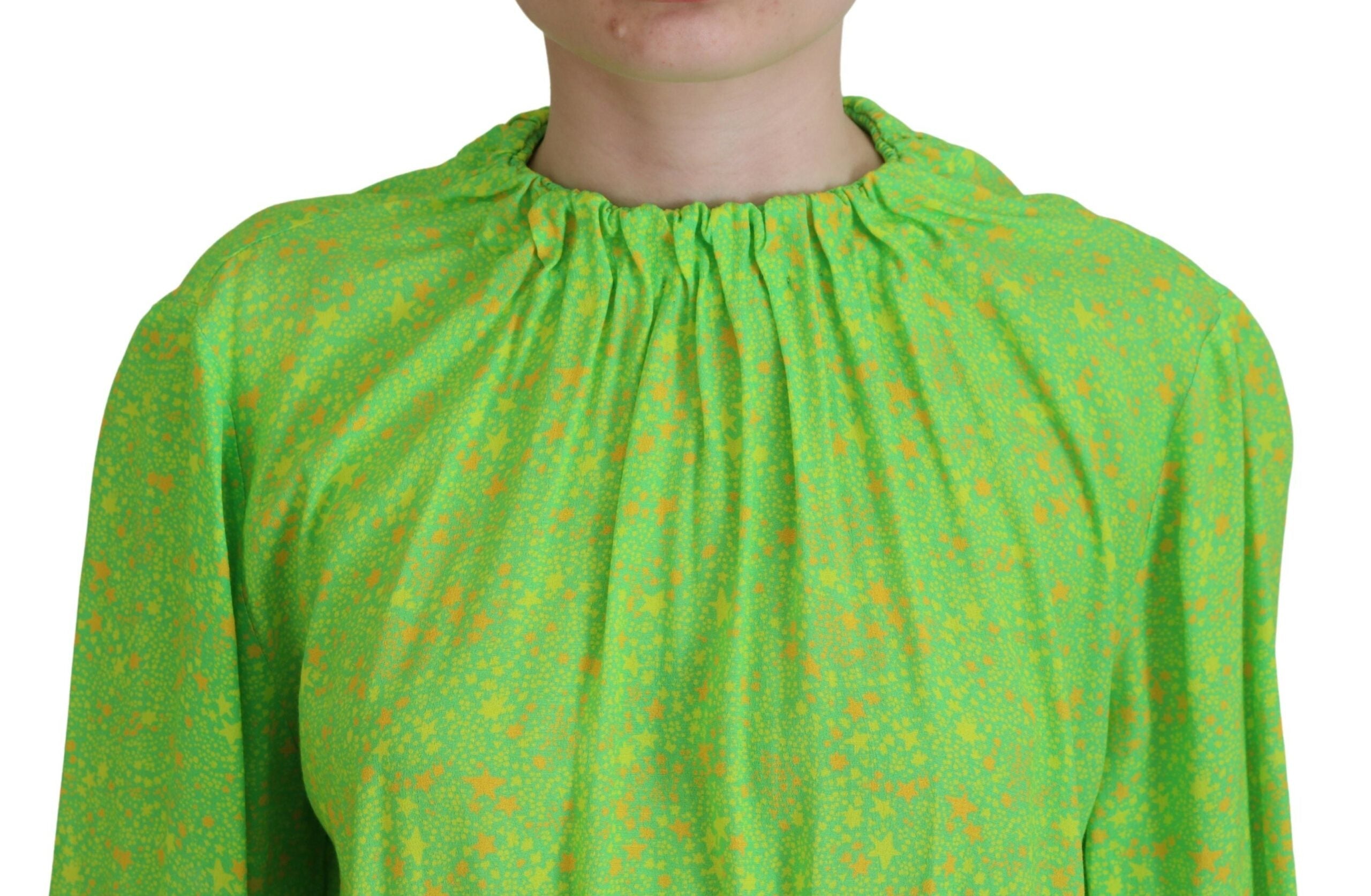 Dsquared² Green Stars Print Viscose Long Sleeves Blouse Top LUNESCAPE