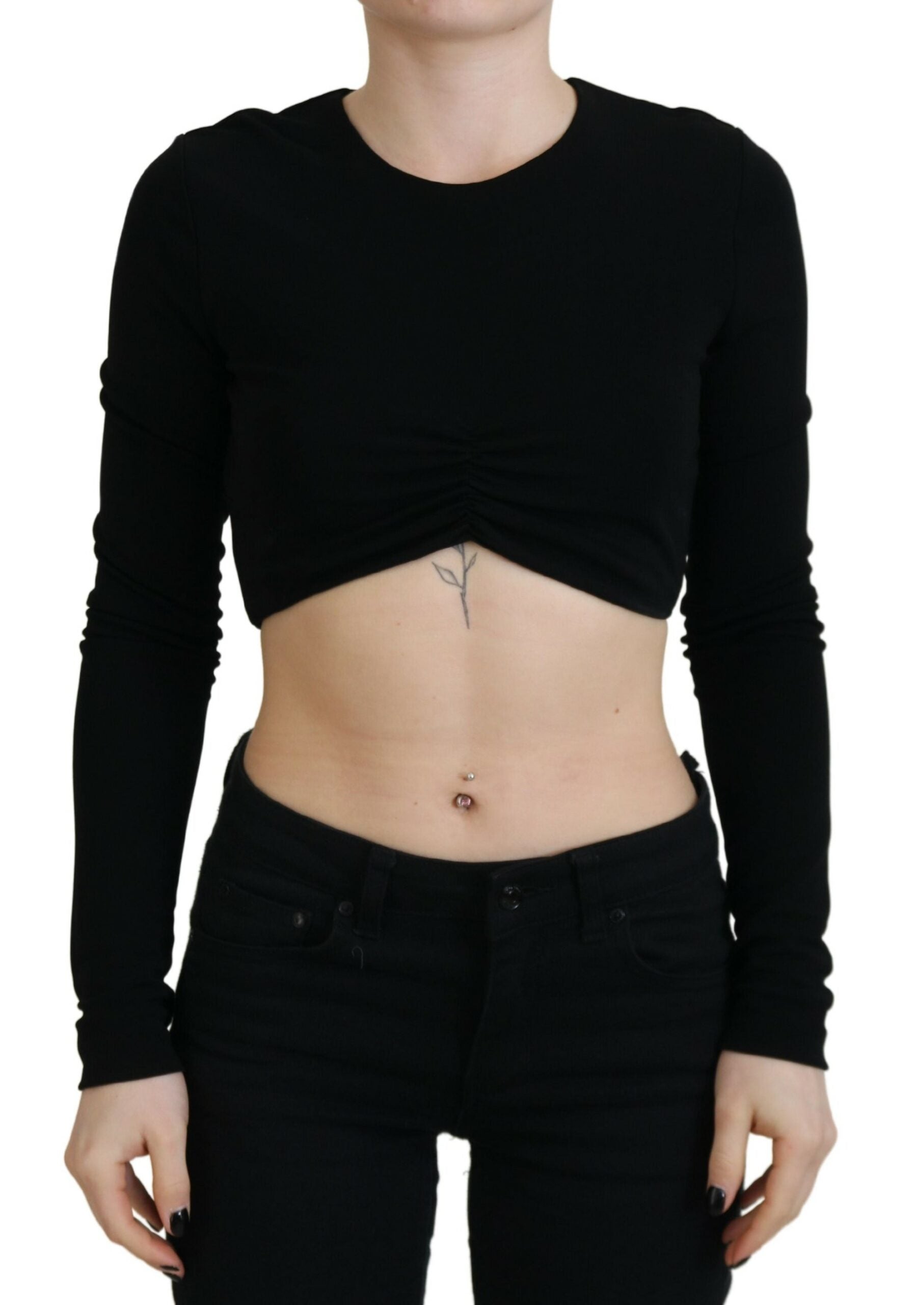 Dsquared² Black Viscose Cropped Round Neck Long Sleeves Top LUNESCAPE