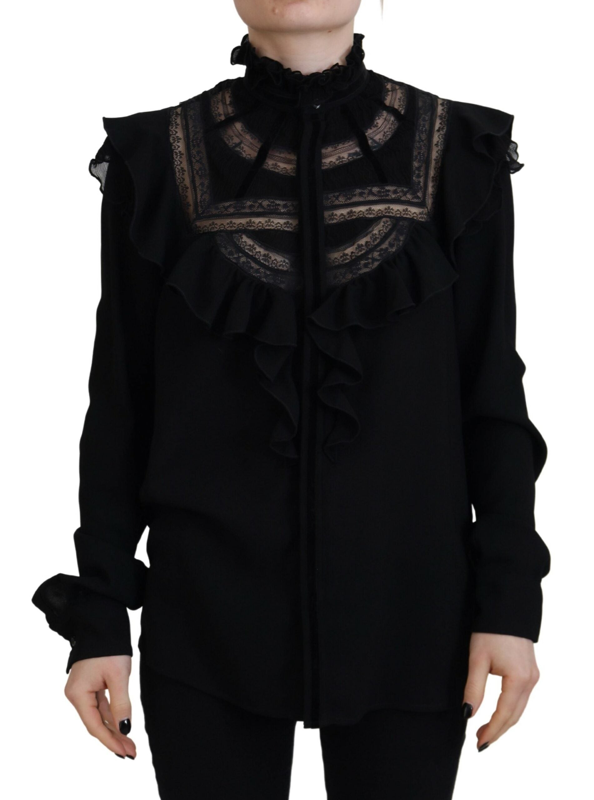 Dsquared² Black Lace Trim Turtle Neck Long Sleeves Top LUNESCAPE