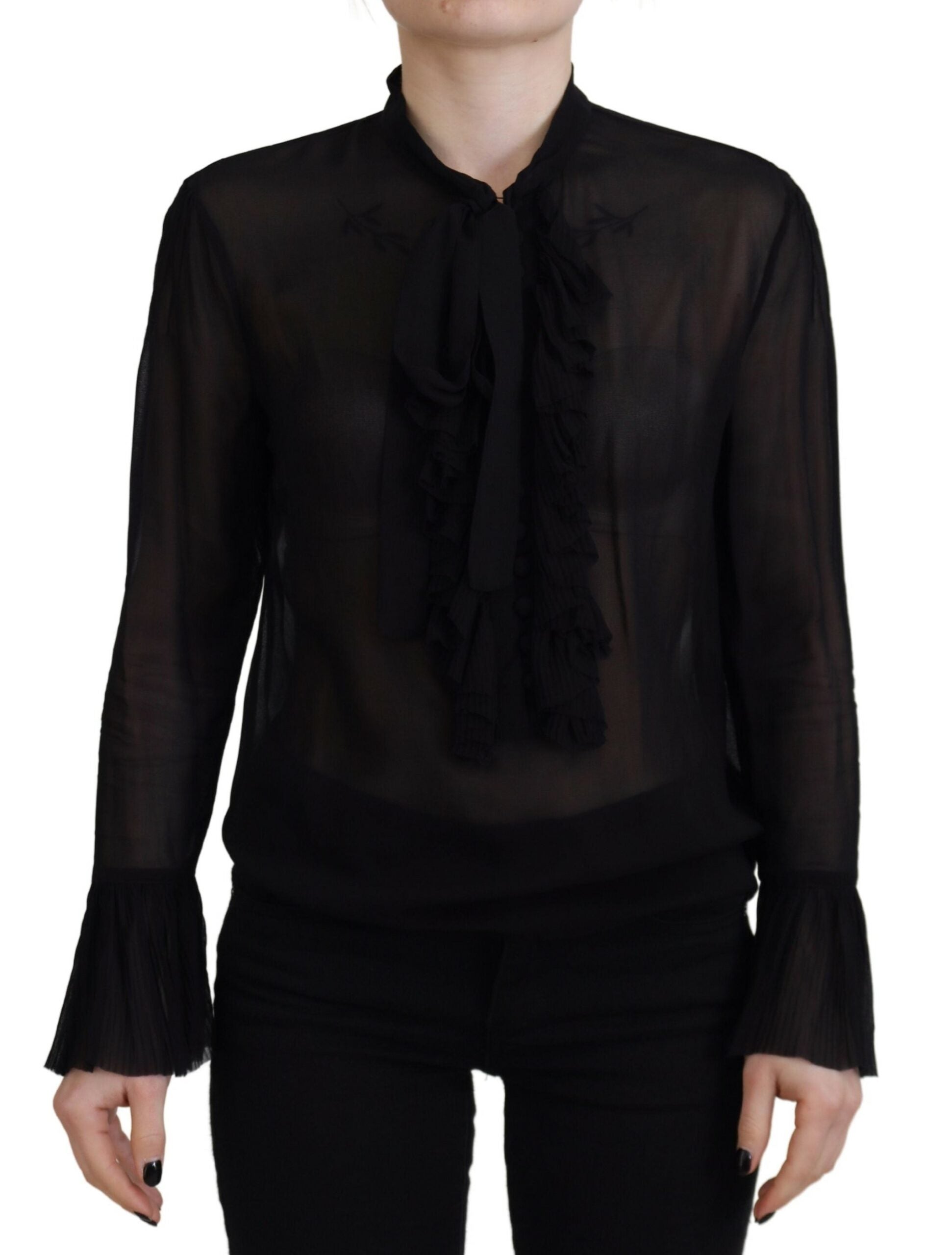 Dsquared² Black Viscose Long Sleeves See Through Blouse Top LUNESCAPE