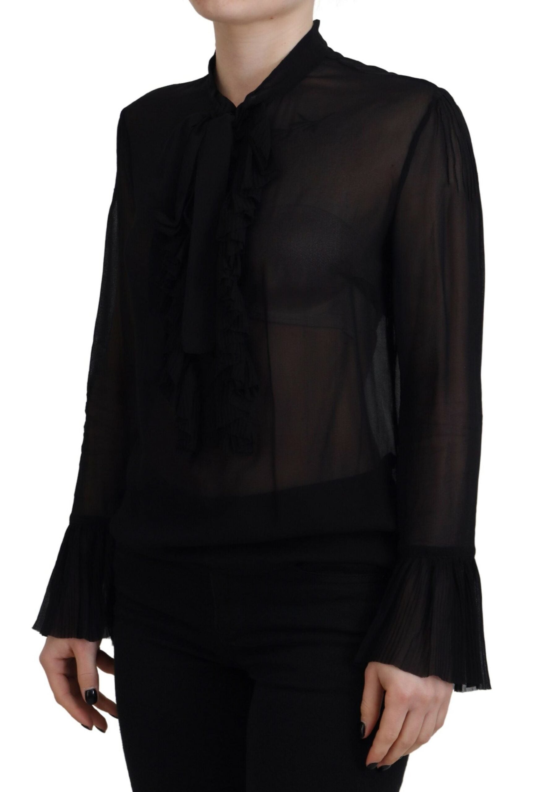 Dsquared² Black Viscose Long Sleeves See Through Blouse Top LUNESCAPE